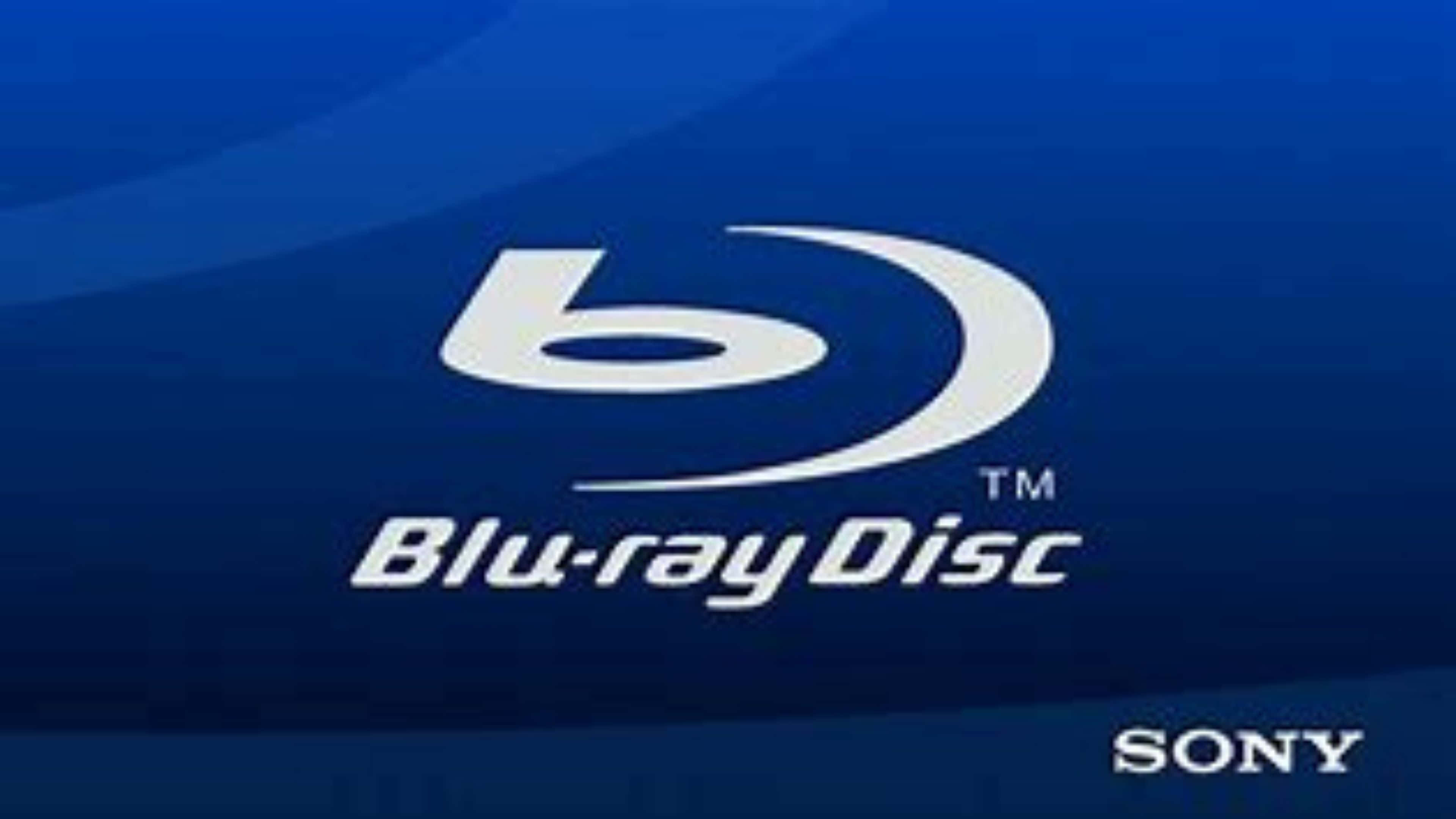 4K Blu-ray 桌布 壁紙 — 一個時尚的白色Blu-ray Disc標誌居中在漸變藍色背景上，角落有「SONY」字樣。