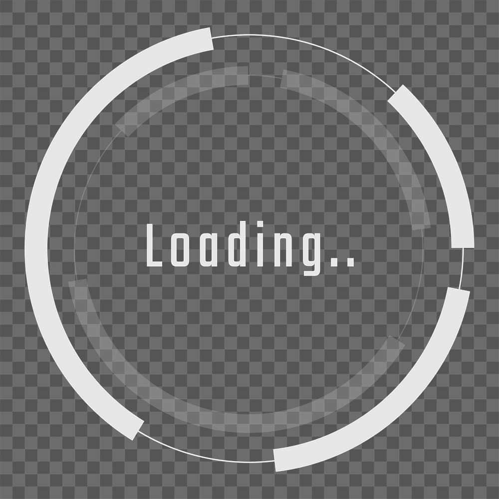 載入中 桌布 壁紙 — 一個時尚的白色載入圓圈，中間有「Loading dot dot」字樣，背景為透明棋盤格。