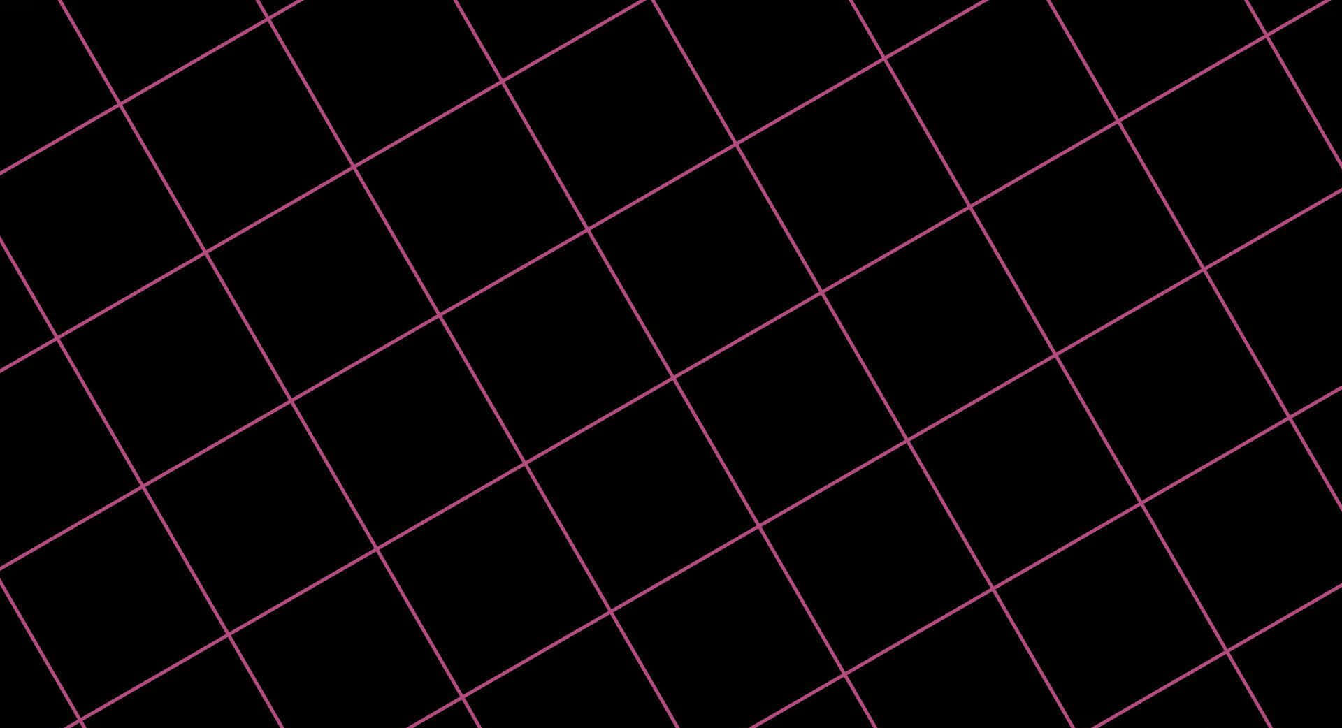 Pink Grid 桌布 壁紙 — 一個時尚的粉紅色網格圖案以銳利的幾何精準度對角延伸在深黑色背景上。
