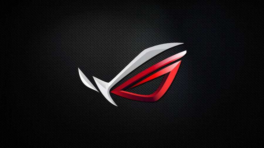 Logo 桌布 壁紙 — 一個時尚的紅色和銀色 ROG 標誌在帶有金屬光澤的紋理黑色背景上發光。