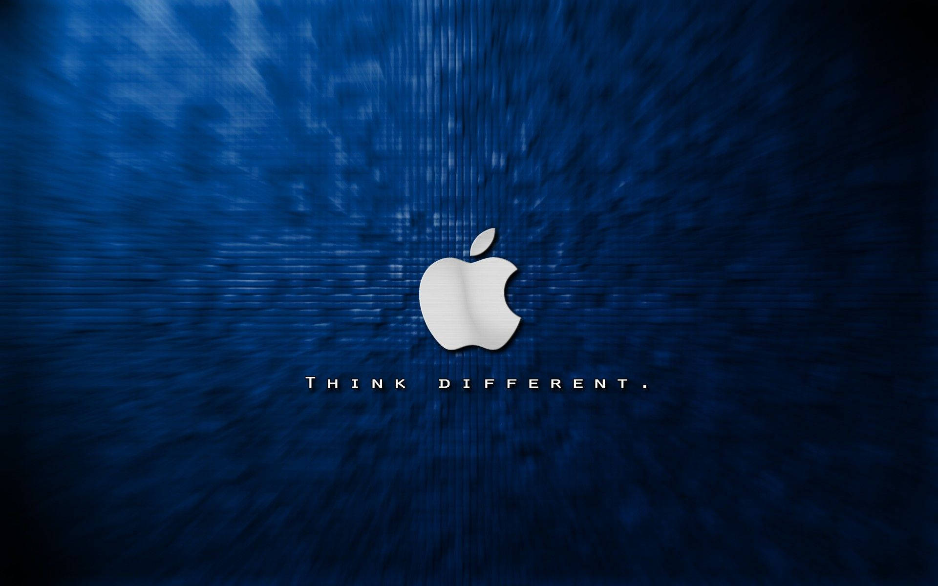 iPad Pro Apple Think Different 壁紙 — 一個時尚的銀色Apple標誌置於深藍色紋理背景中央，下方有「THINK DIFFERENT.」文字。
