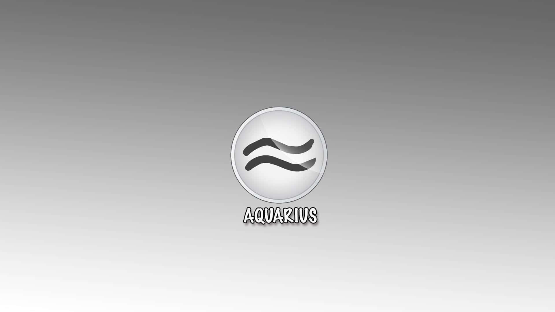 aquarius 桌布 壁紙 — 一個時尚的銀色水瓶座星座符號圖示，居中放置在漸變灰色背景上，下方有粗體文字。