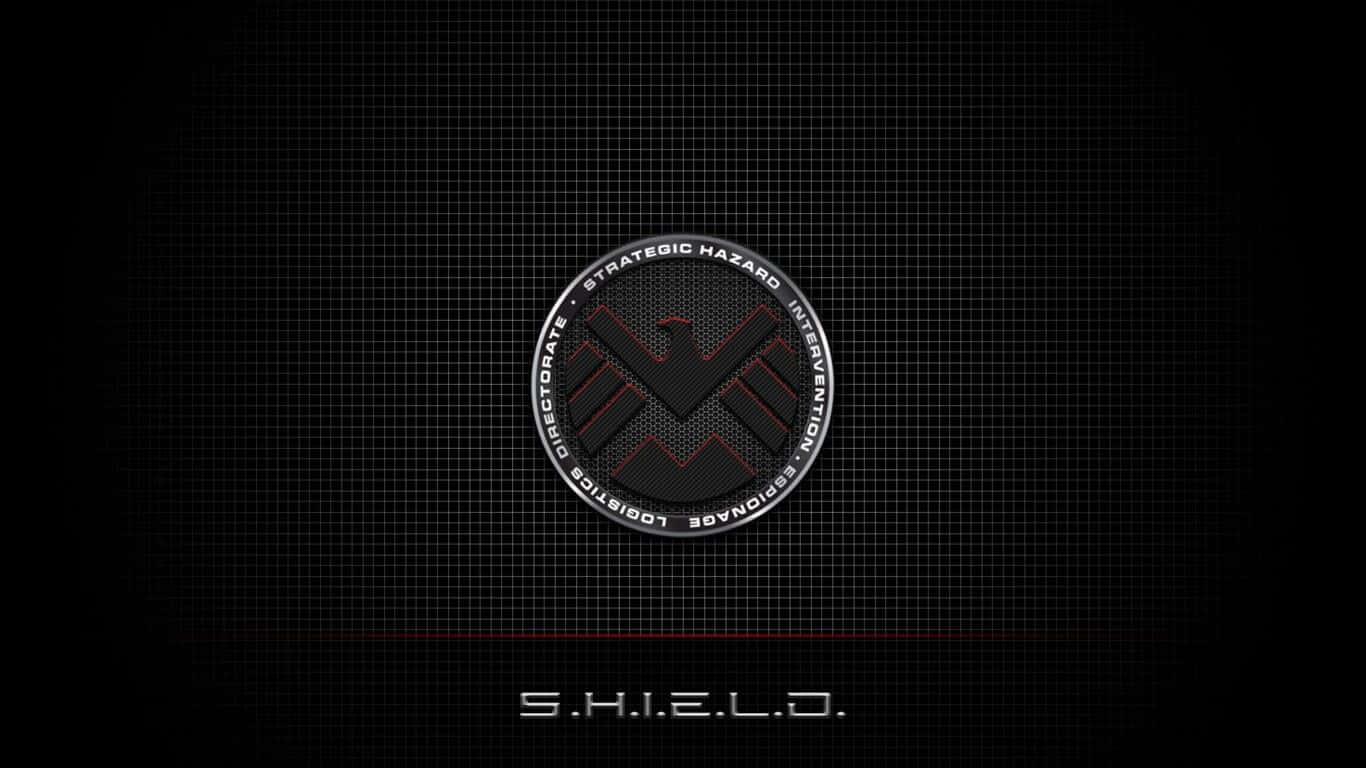 shield 桌布 壁紙 — 一個時尚的黑色和紅色S.H.I.E.L.D.標誌，居中在帶有發光紅色點綴的深色網格背景上。