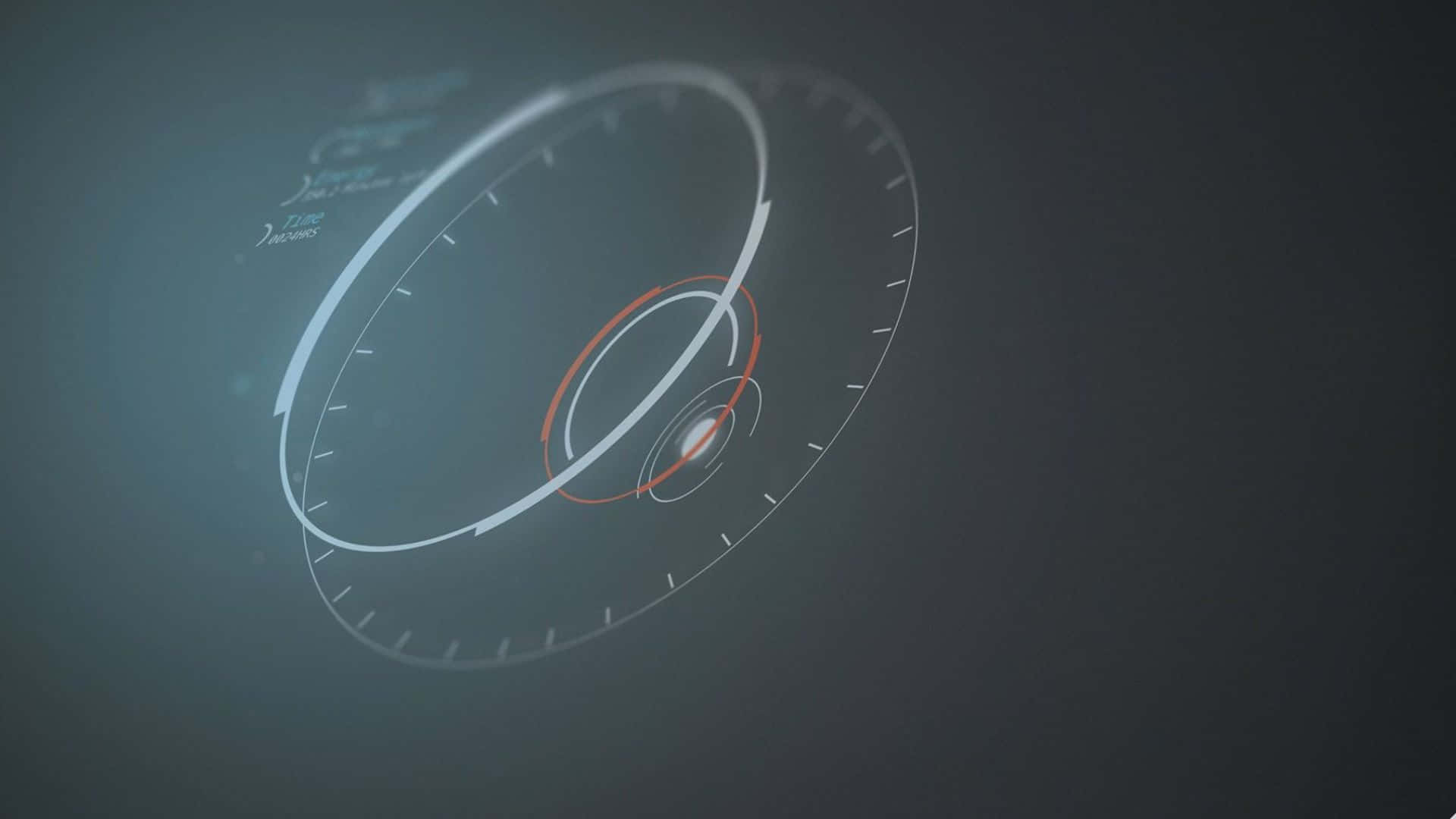 Minimalist Technology 桌布 壁紙 — 一個未來主義的全息界面，在深灰色背景上帶有發光的白色和橙色軌道環。