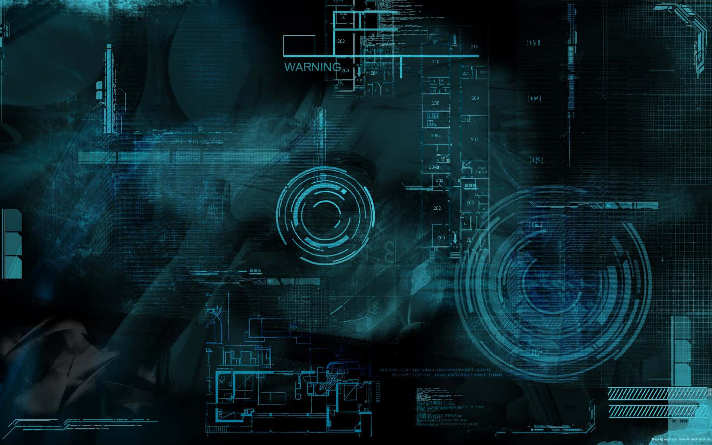 Information Technology 桌布 壁紙 — 一個未來風格的數位介面，在深色背景上帶有發光的藍色全息示意圖和警告疊加層。