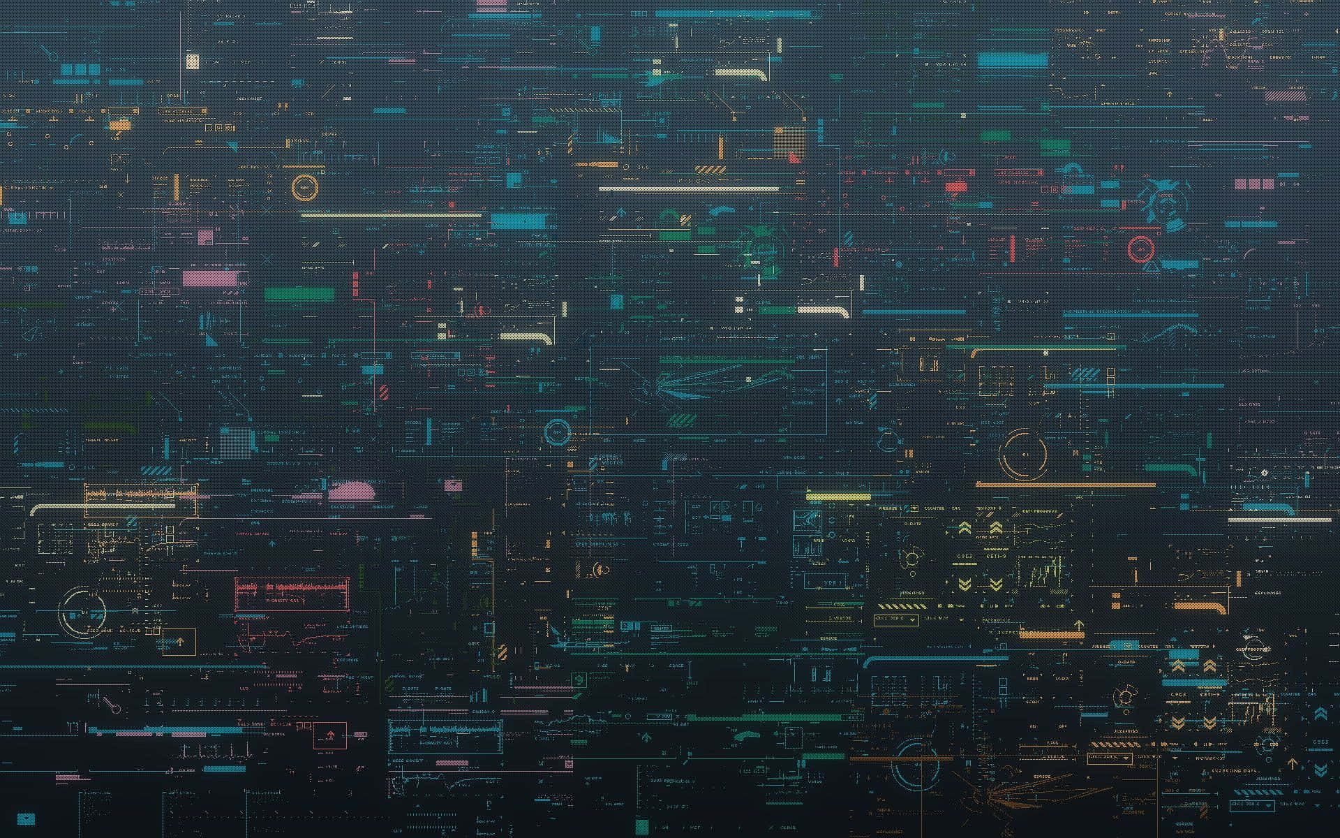 Electronics 桌布 壁紙 — 一個未來風格的數碼介面，帶有發光的霓虹線條和數據面板，背景為深色。