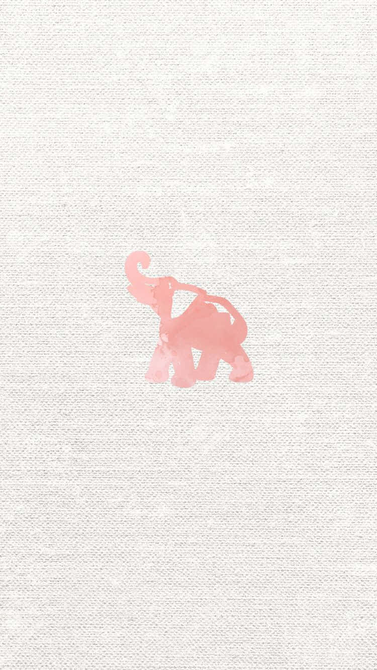 Pink Elephant 桌布 壁紙 — 一個柔和粉紅色水彩大象剪影，居中放置在帶有紋理的米白色布料背景上。