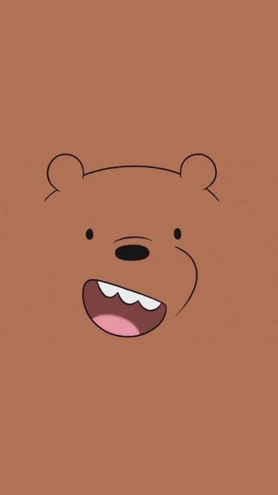 Kawaii Bear 桌布 壁紙 — 一個極簡卡通熊臉，在純棕色背景上露出寬闊的露齒笑容。