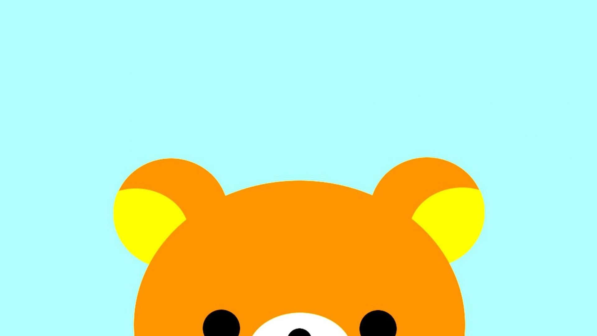 Cute Kawaii Japanese Characters 桌布 壁紙 — 一個極簡卡通熊頭，橙色毛髮，黃色耳朵，背景為淺藍色。