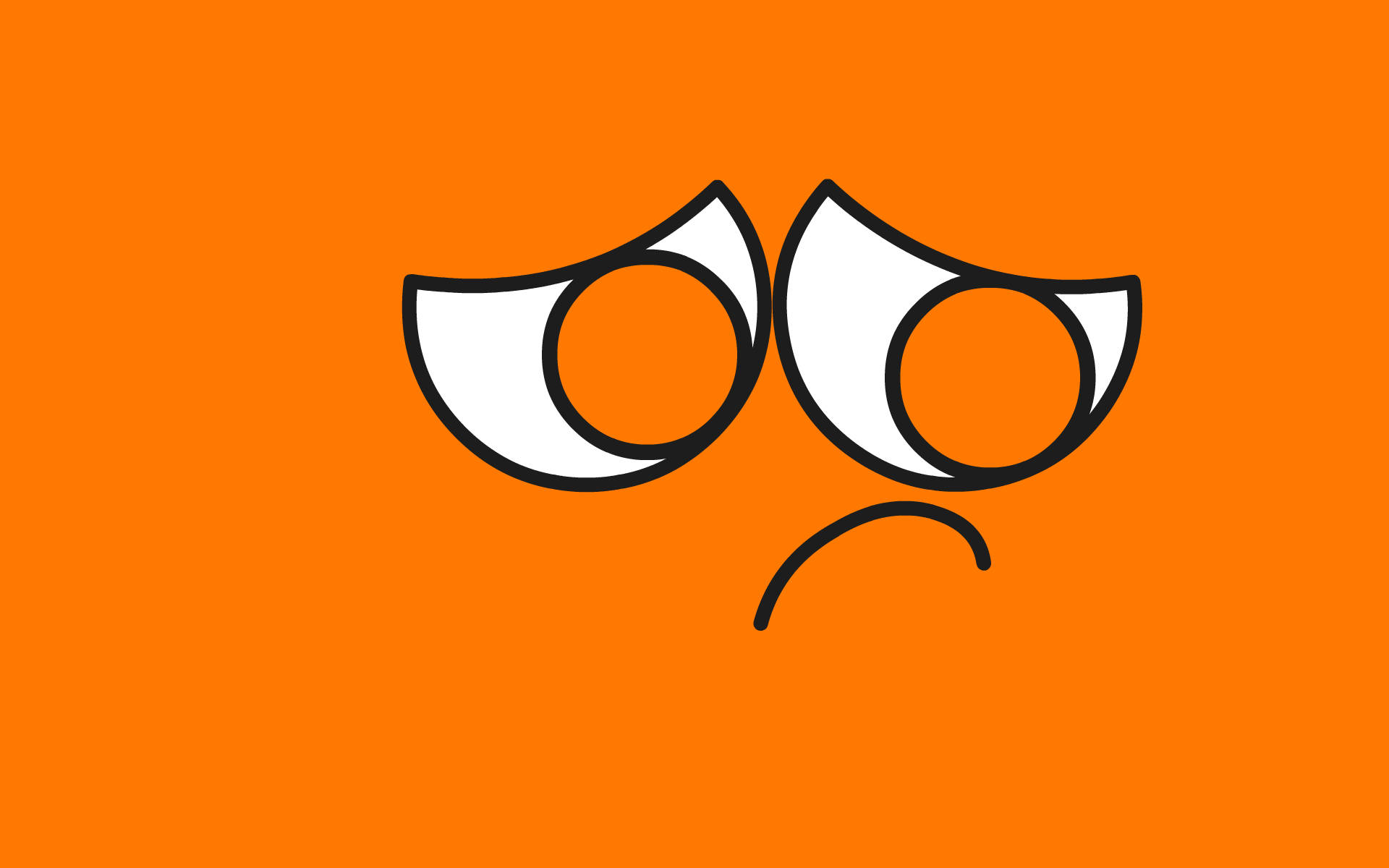Sad Emoji 桌布 壁紙 — 一個極簡卡通臉，帶有憤怒的眼睛和皺眉，在純橙色背景上。