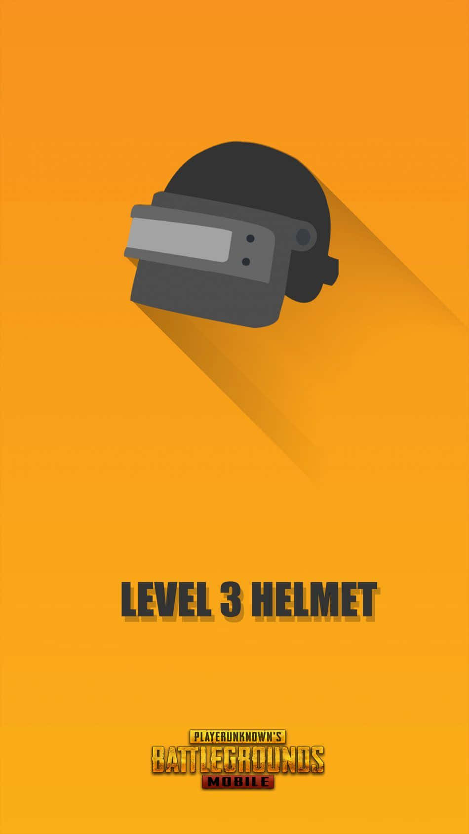 Pubg Logo 桌布 壁紙 — 一個極簡平面設計，黑色 Level 3 頭盔在純橙色背景上投射出長長的陰影，下方有遊戲標題文字。