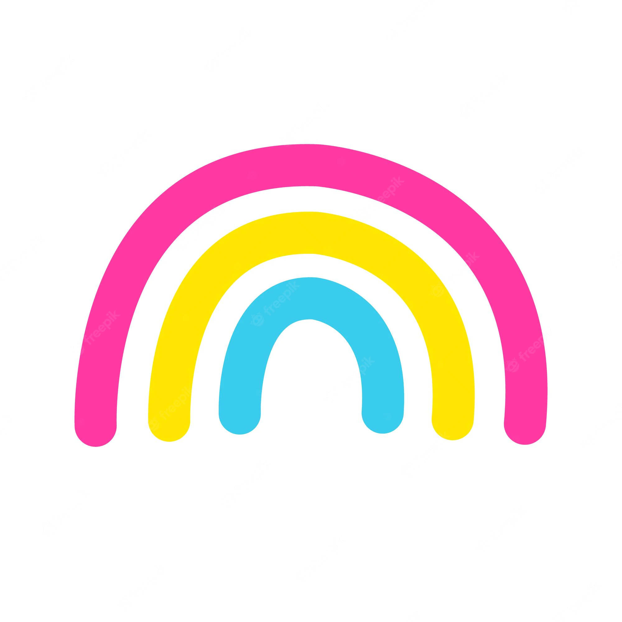 Pansexual Cute Rainbow 壁紙 — 一個極簡彩虹，在乾淨的白色背景上帶有鮮明的粉紅色、黃色和青色弧線。