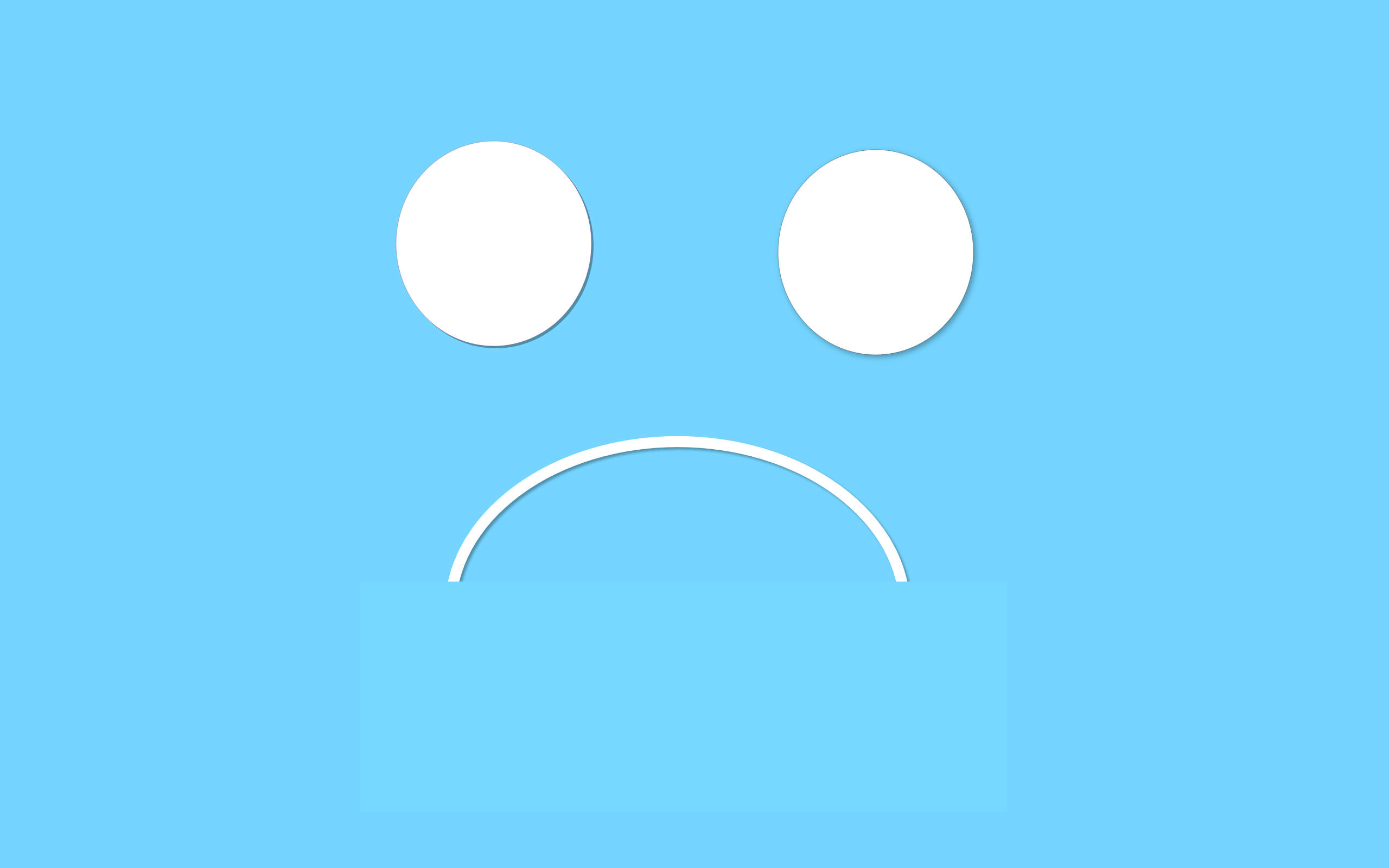 Sad Emoji 桌布 壁紙 — 一個極簡悲傷臉孔，白色圓圈眼睛和彎曲線條嘴巴，置於純淺藍色背景上。