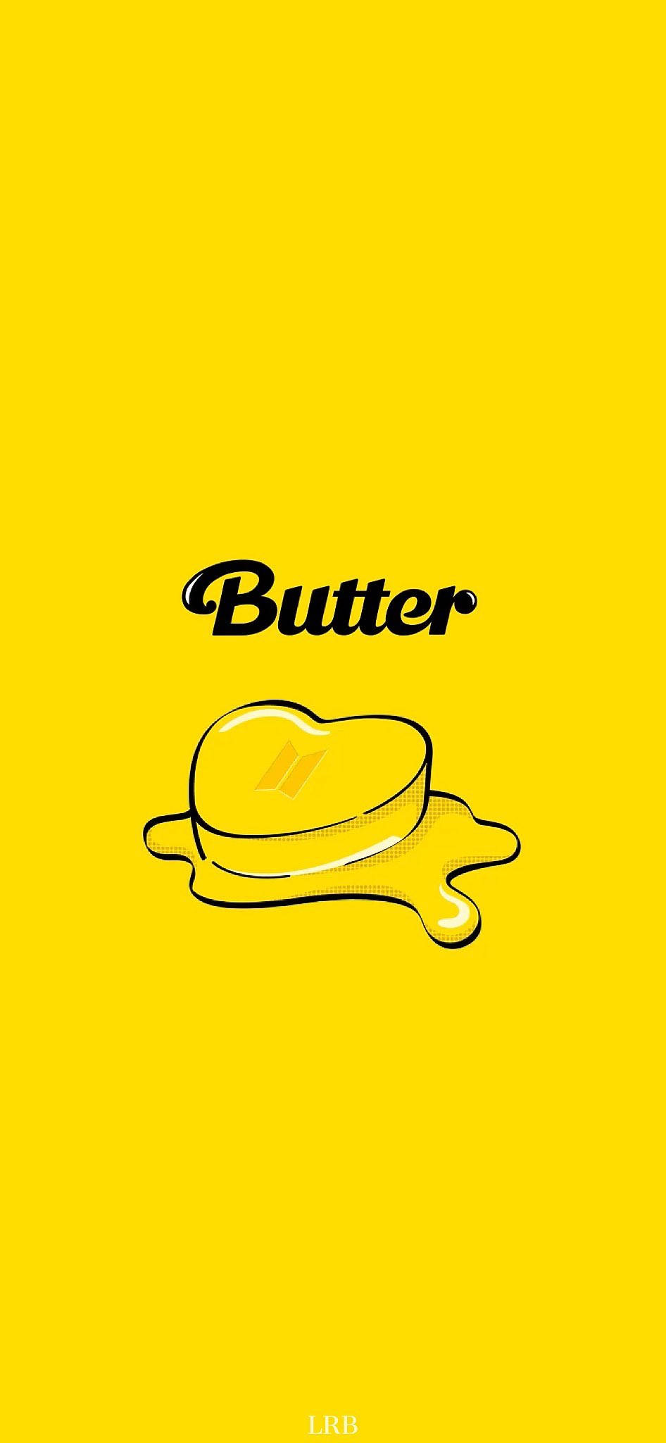 Butter 桌布 壁紙 — 一個極簡插圖，描繪融化的牛油，並在鮮黃色背景上用粗體字寫着「Butter」。