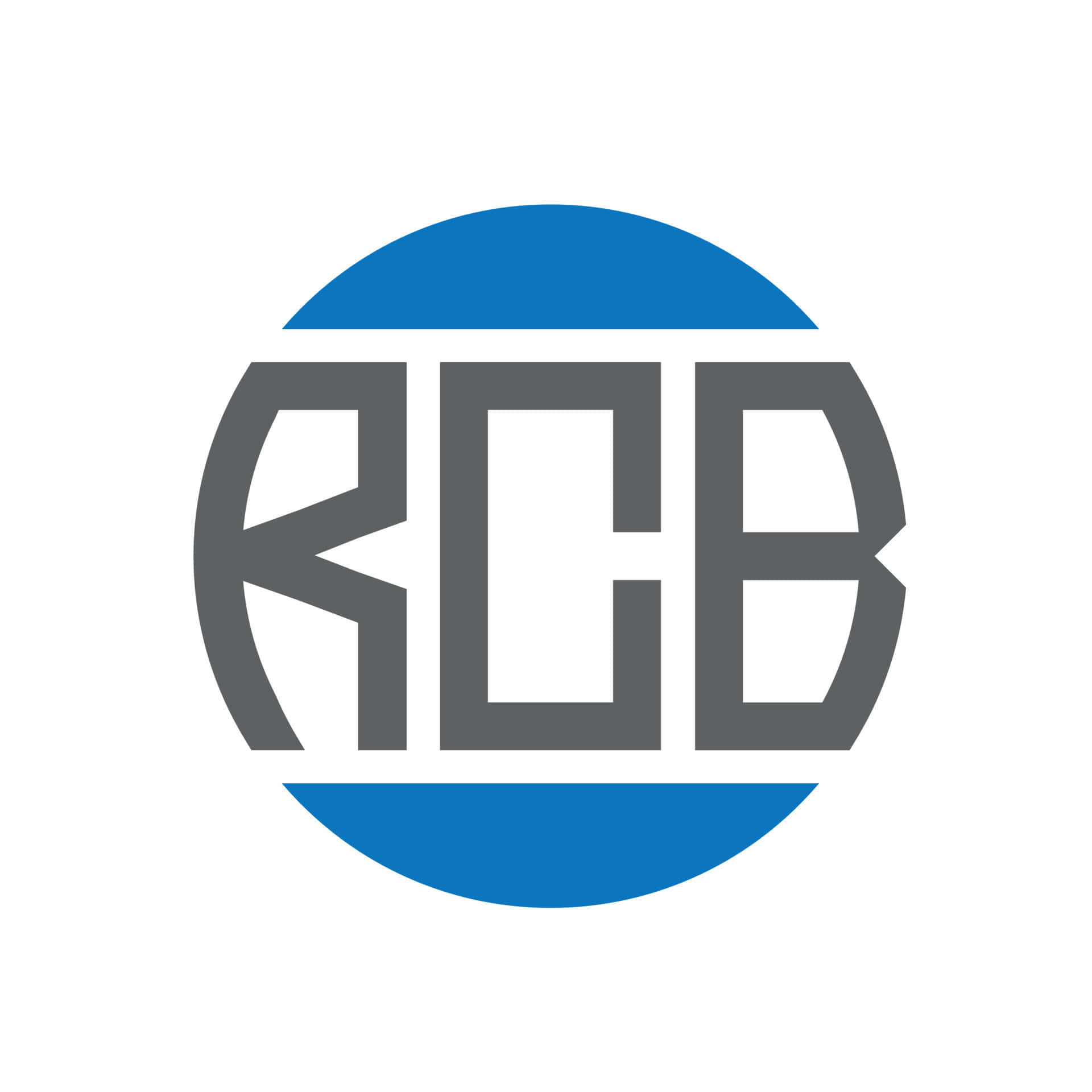 Rcb 桌布 壁紙 — 一個極簡標誌，在藍白圓形設計內有粗體灰色字母RCB。