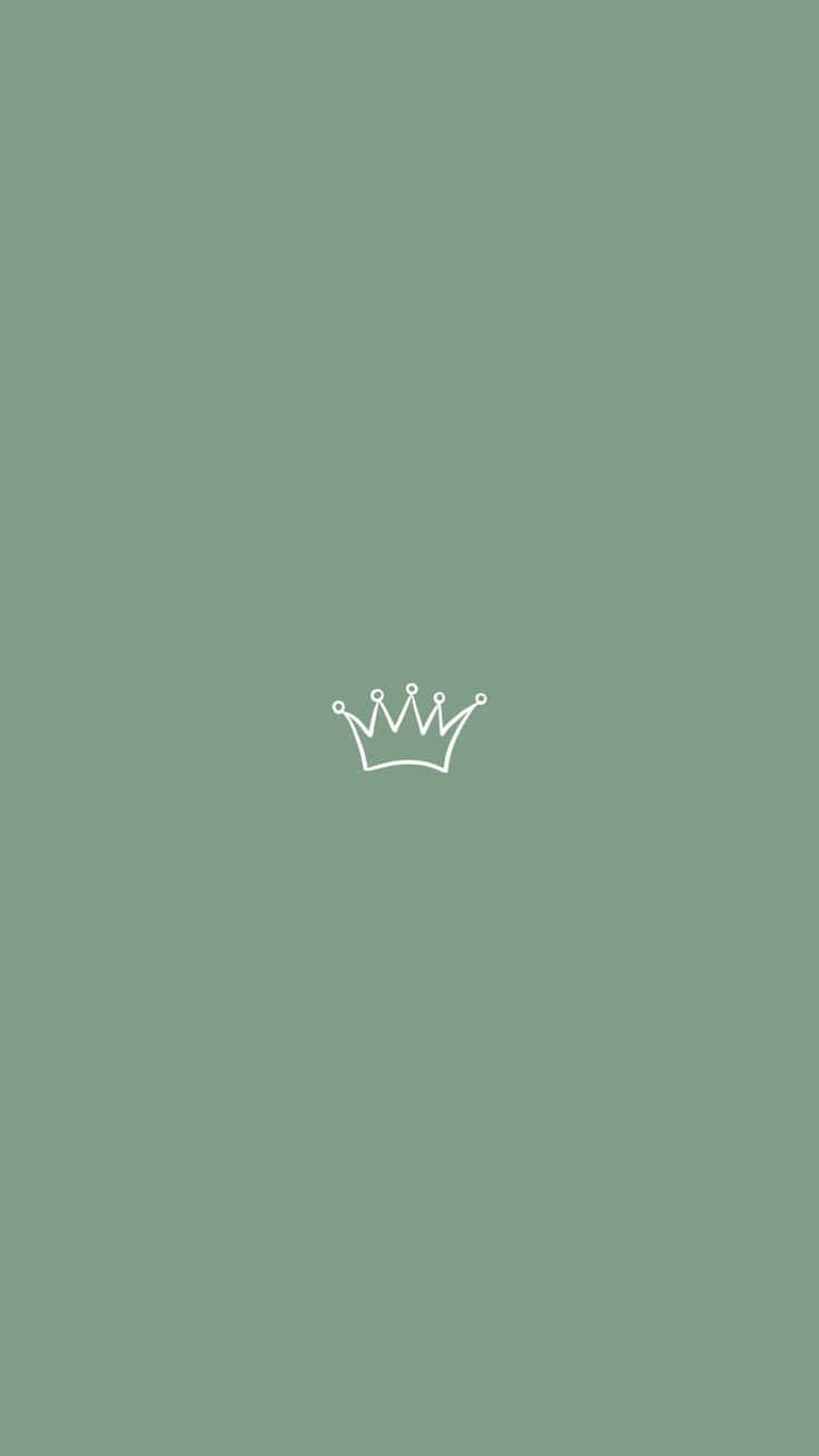 Green Minimalistic 桌布 壁紙 — 一個極簡白色皇冠圖示，居中於純鼠尾草綠色背景上。