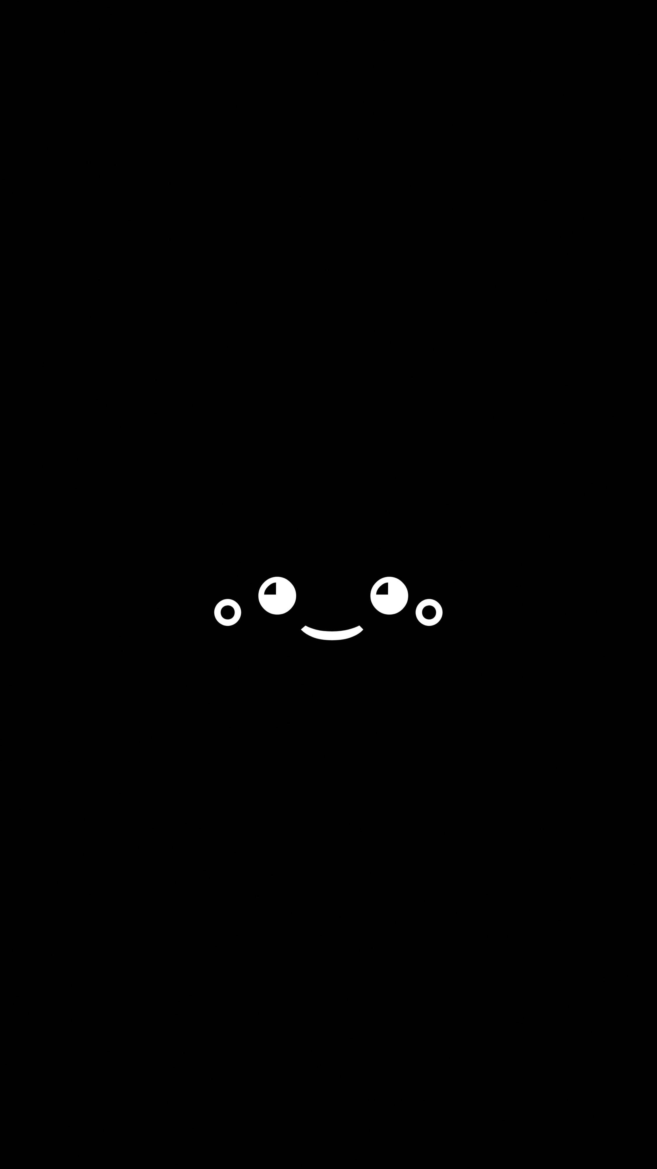 Black Emoji 桌布 壁紙 — 一個極簡白色笑臉，有兩隻眼睛和彎曲的嘴巴，居中在純黑色背景上。