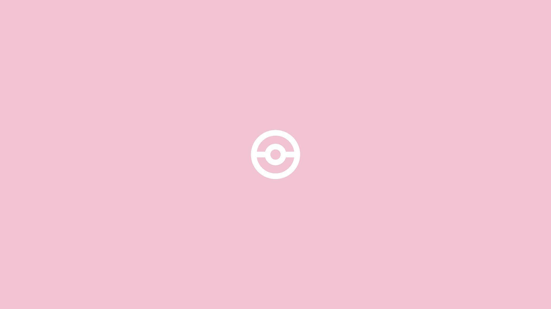Pastel Minimalist 桌布 壁紙 — 一個極簡白色精靈球標誌居中於純色粉彩粉紅背景上。