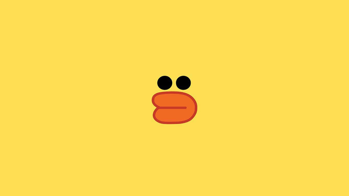 Cute Duck 桌布 壁紙 — 一個極簡的橙色鴨臉，黑色眼睛，居中在純黃色背景上。