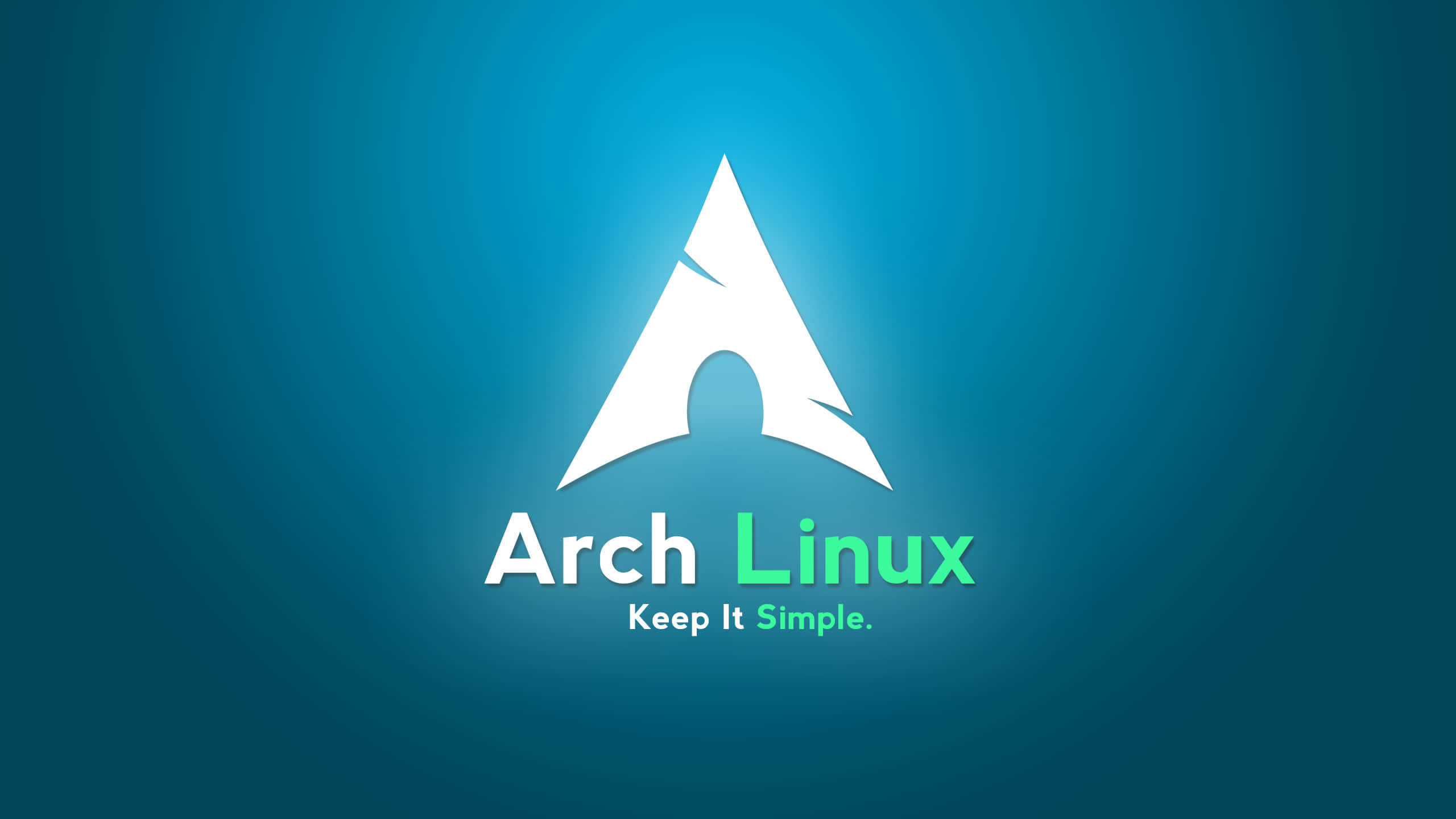 Arch Linux 桌布 壁紙 — 一個極簡的白色 Arch Linux 標誌，綠色文字居中在漸變藍色背景上。