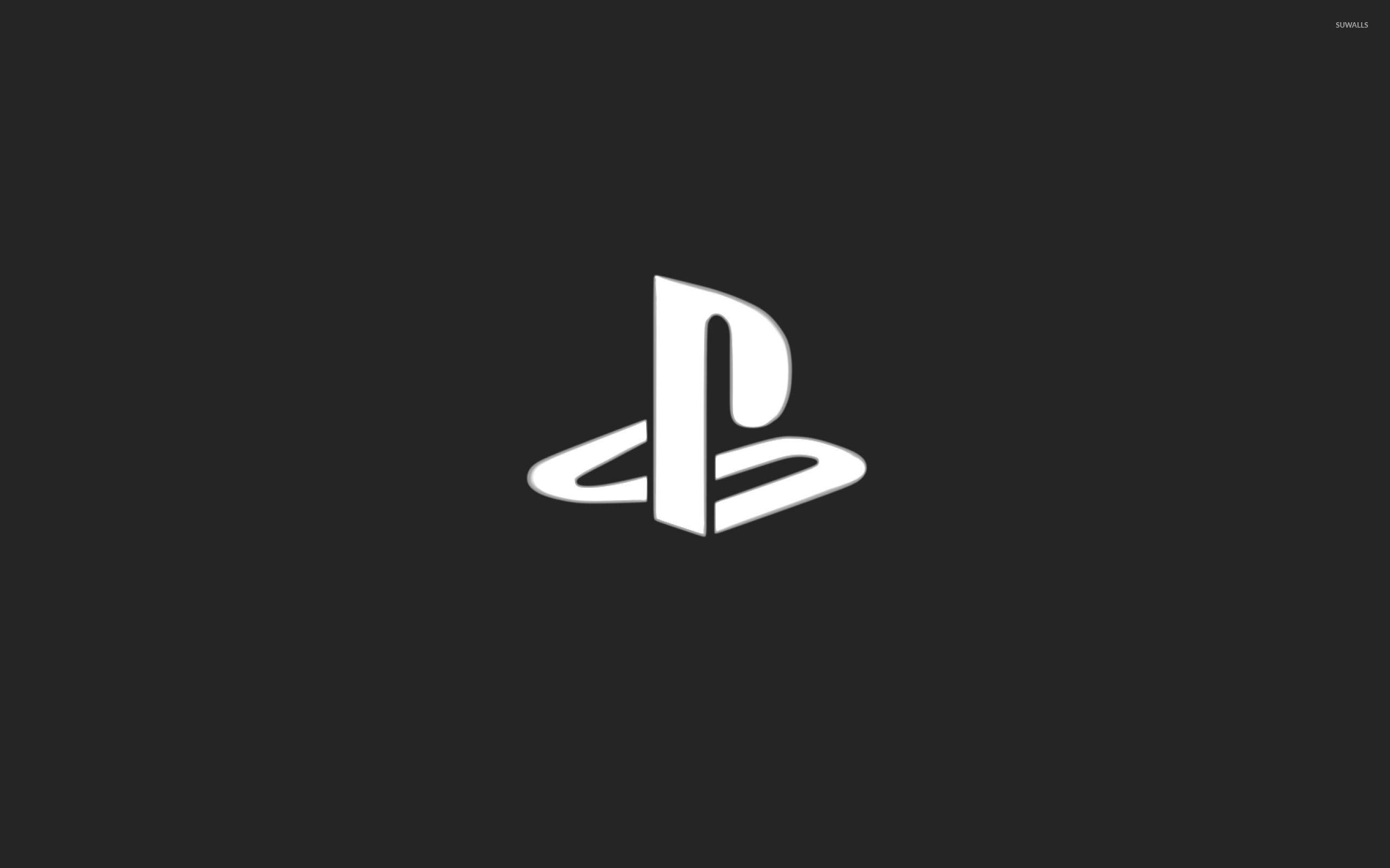3D 桌布 壁紙 — 一個極簡的白色PlayStation標誌，居中放置在純深灰色背景上。