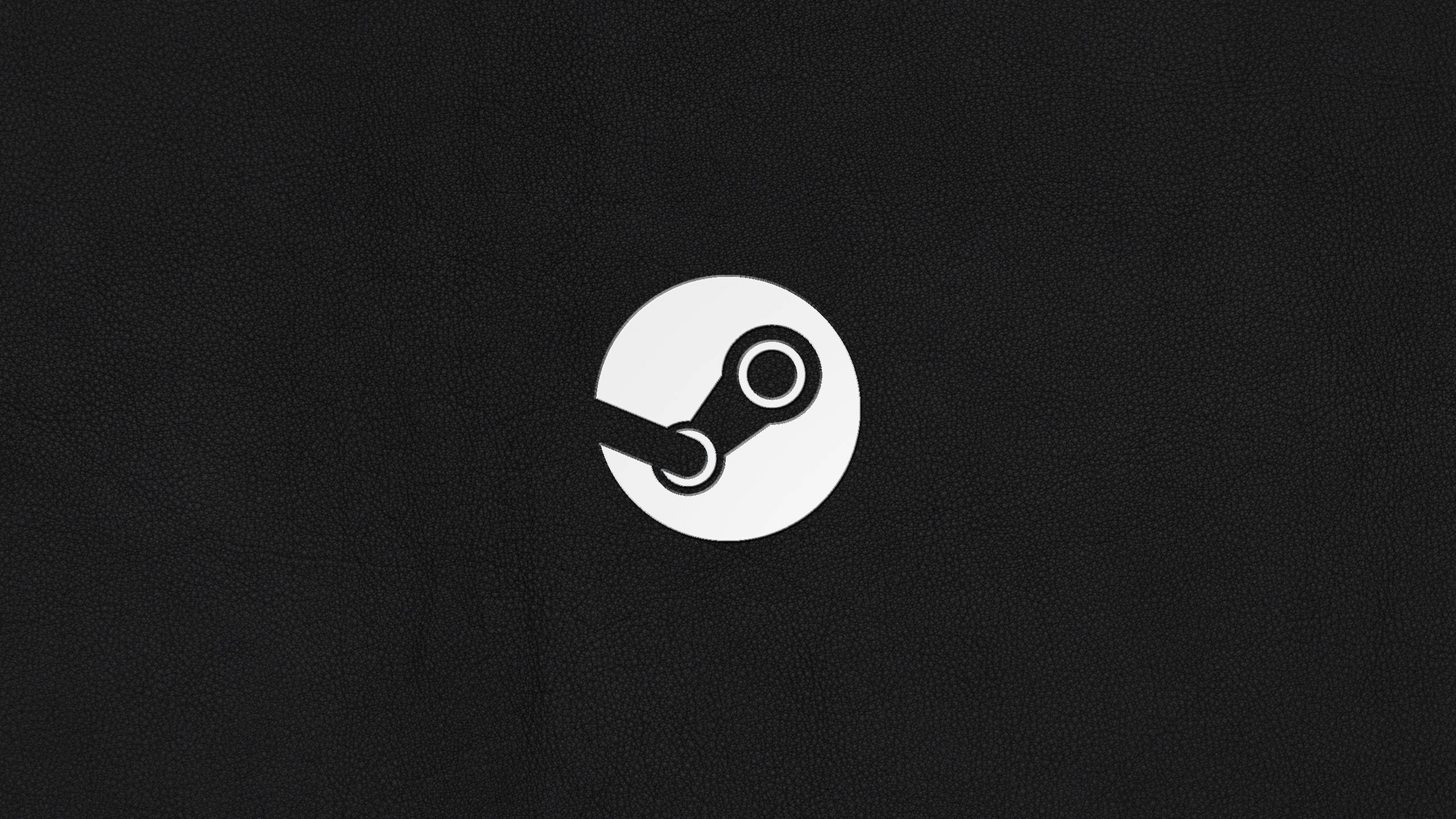 Gamer Logo 桌布 壁紙 — 一個極簡的白色Steam標誌，居中放置在帶紋理的黑色背景上。