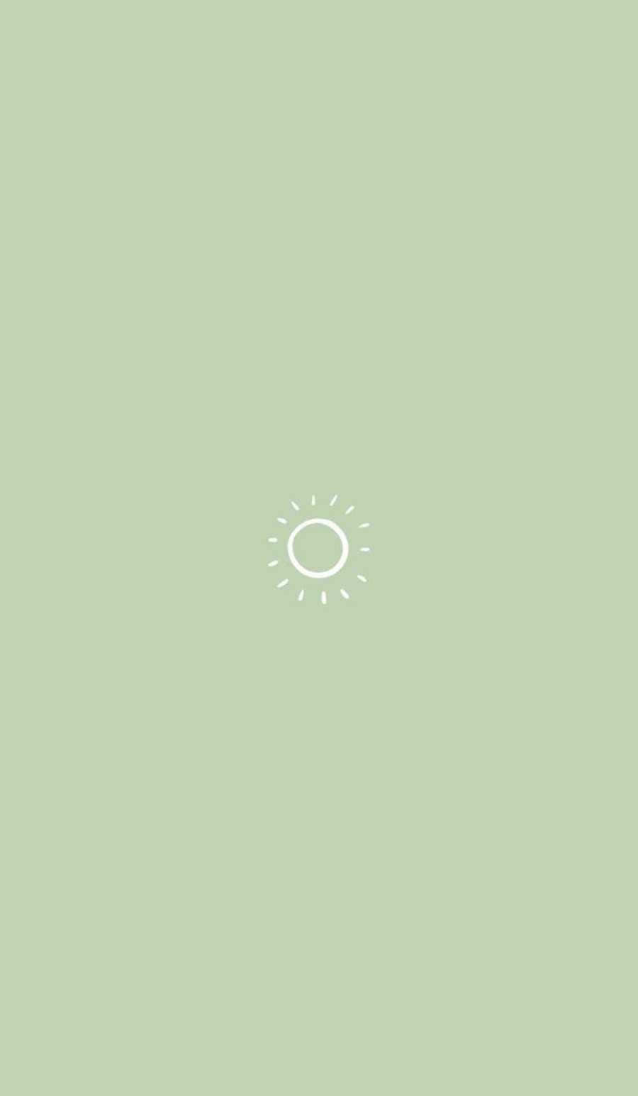 sage green aesthetic 桌布 壁紙 — 一個極簡的白色太陽圖示，居中放置在純色鼠尾草綠色背景上。