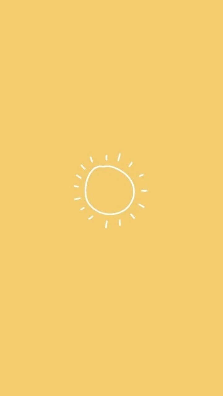 Yellow Summer 桌布 壁紙 — 一個極簡的白色太陽塗鴉，居中在純芥末黃色背景上。
