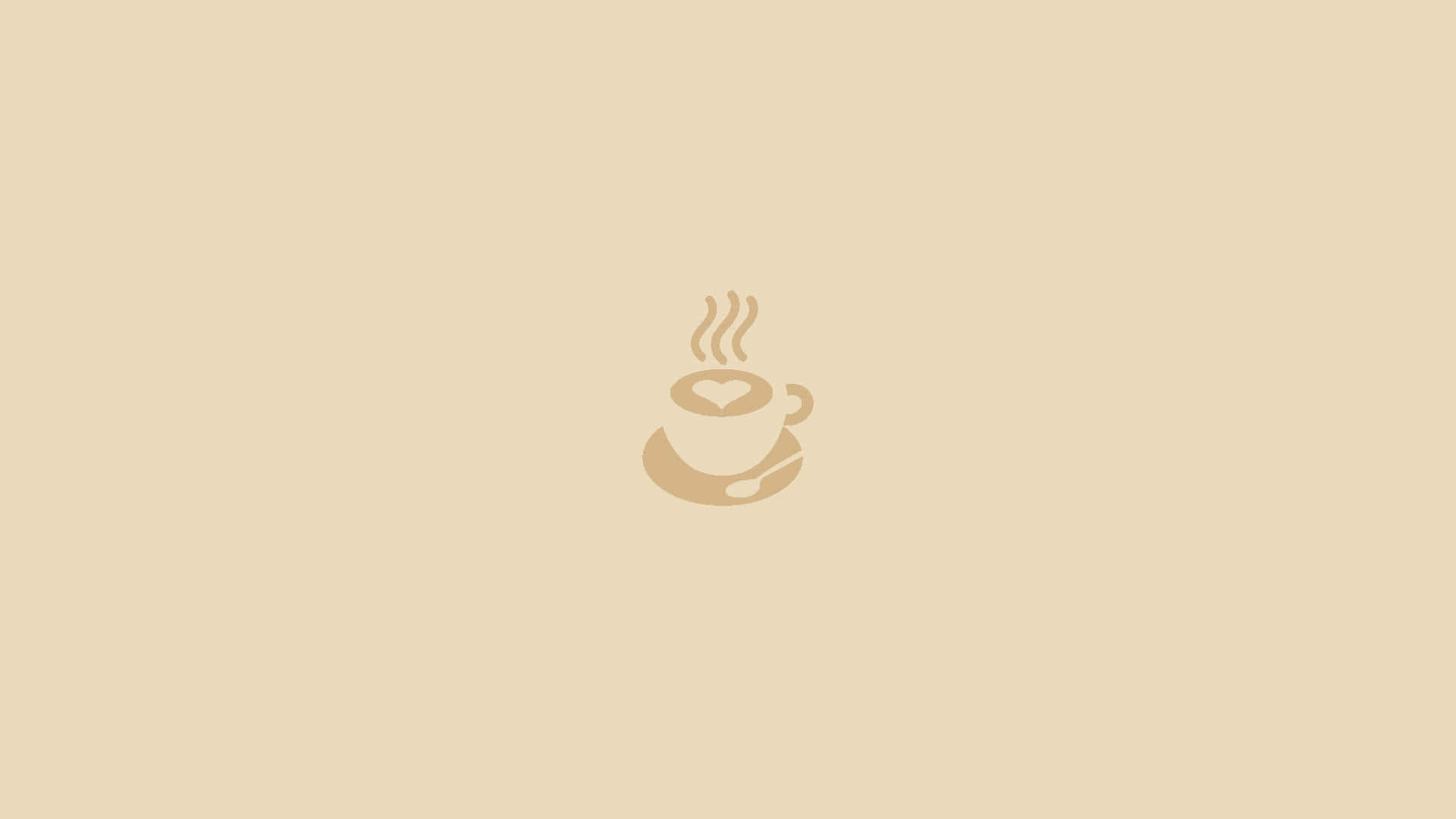 Minimalist Coffee 桌布 壁紙 — 一個極簡的米色咖啡杯圖標，帶有心形蒸汽，漂浮在純米色背景中央。
