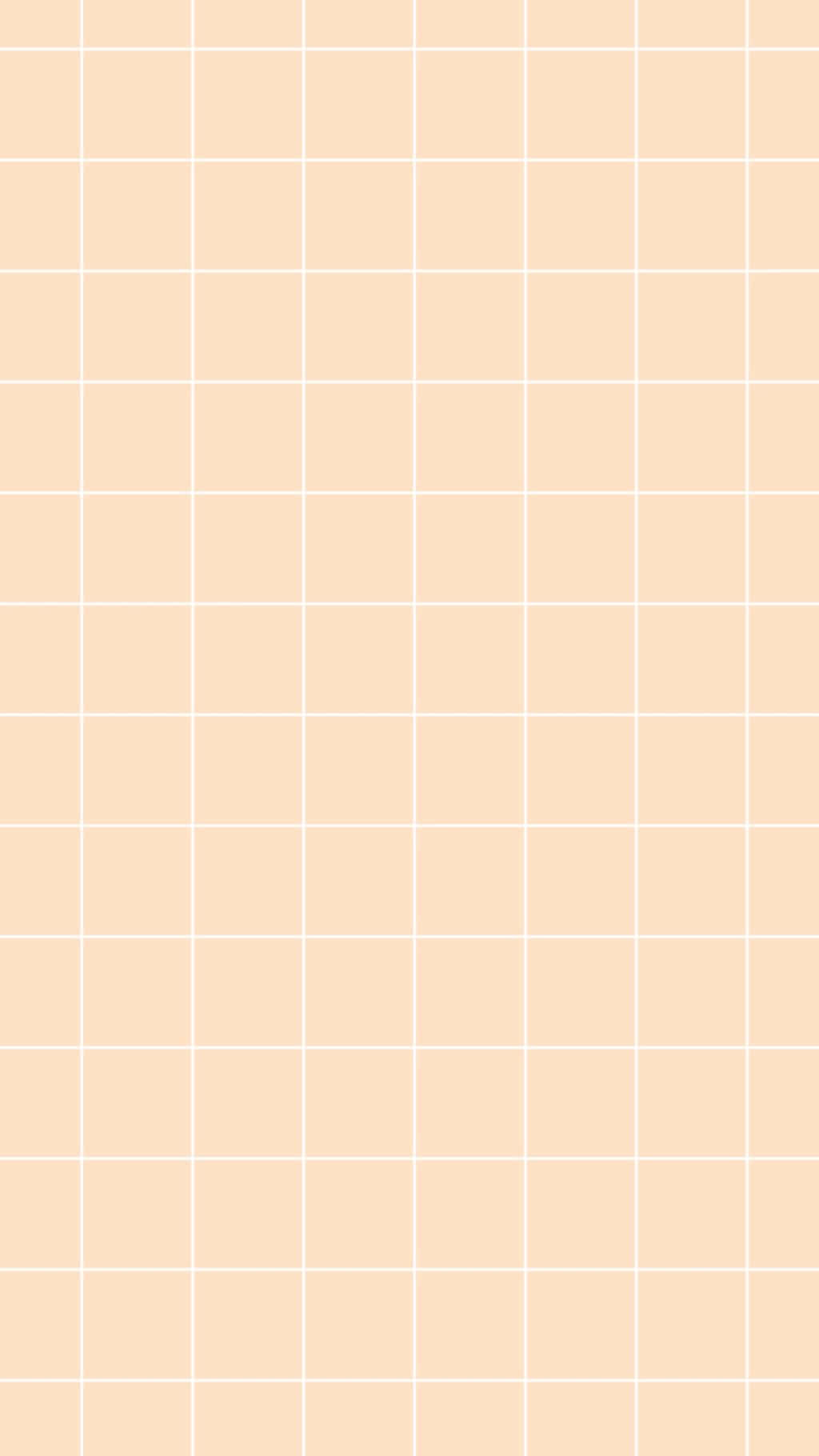 Pastel Aesthetic Grid 桌布 壁紙 — 一個極簡的米色網格圖案，在柔和的桃色背景上帶有清晰的白色線條。