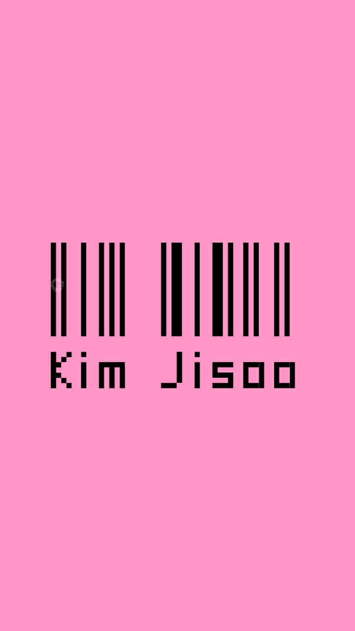 Barcode Scanning 桌布 壁紙 — 一個極簡的粉紅色背景，下方有一個黑色條碼，並以像素字體顯示 Kim Jisoo 的名字。