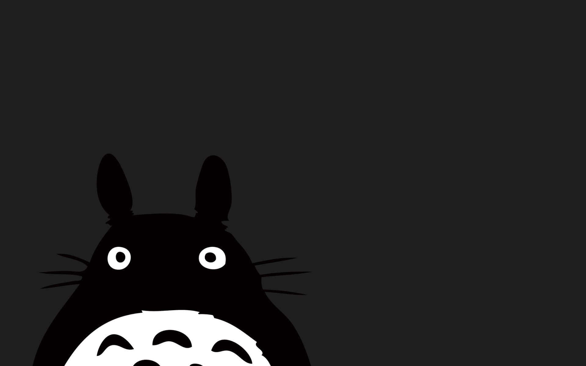 my neighbor totoro 桌布 壁紙 — 一個極簡的黑白剪影，龍貓從左下角探出頭來，背景為深灰色。