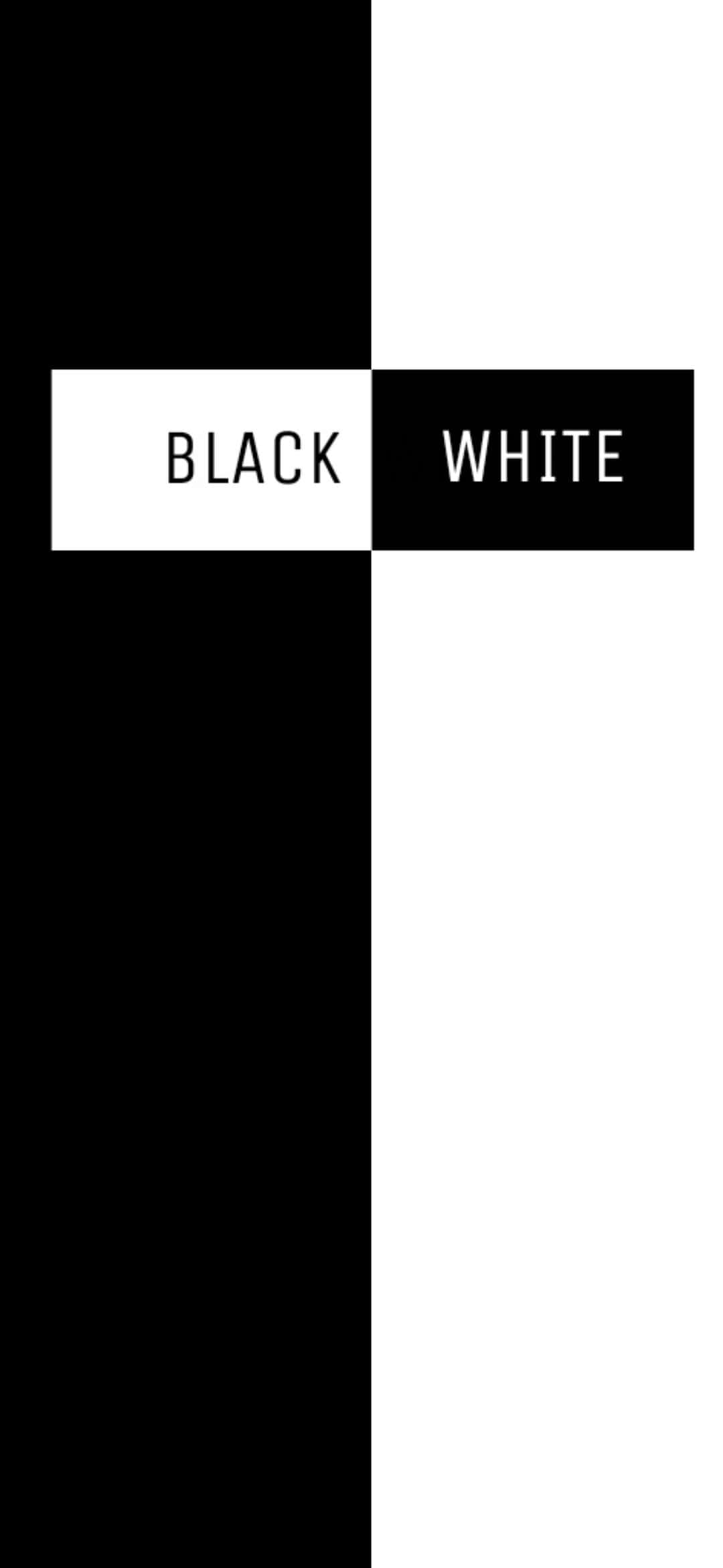 Half Black Half White 桌布 壁紙 — 一個極簡的黑白十字架設計，在對比鮮明的正方形中帶有粗體文字標籤。