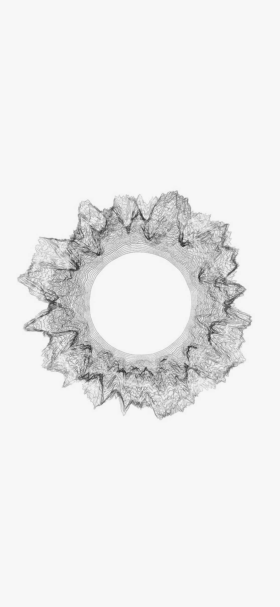 Minimalist Pattern 桌布 壁紙 — 一個極簡的黑白抽象圓形圖案，帶有鋸齒狀分層邊緣，位於淺灰色背景上。