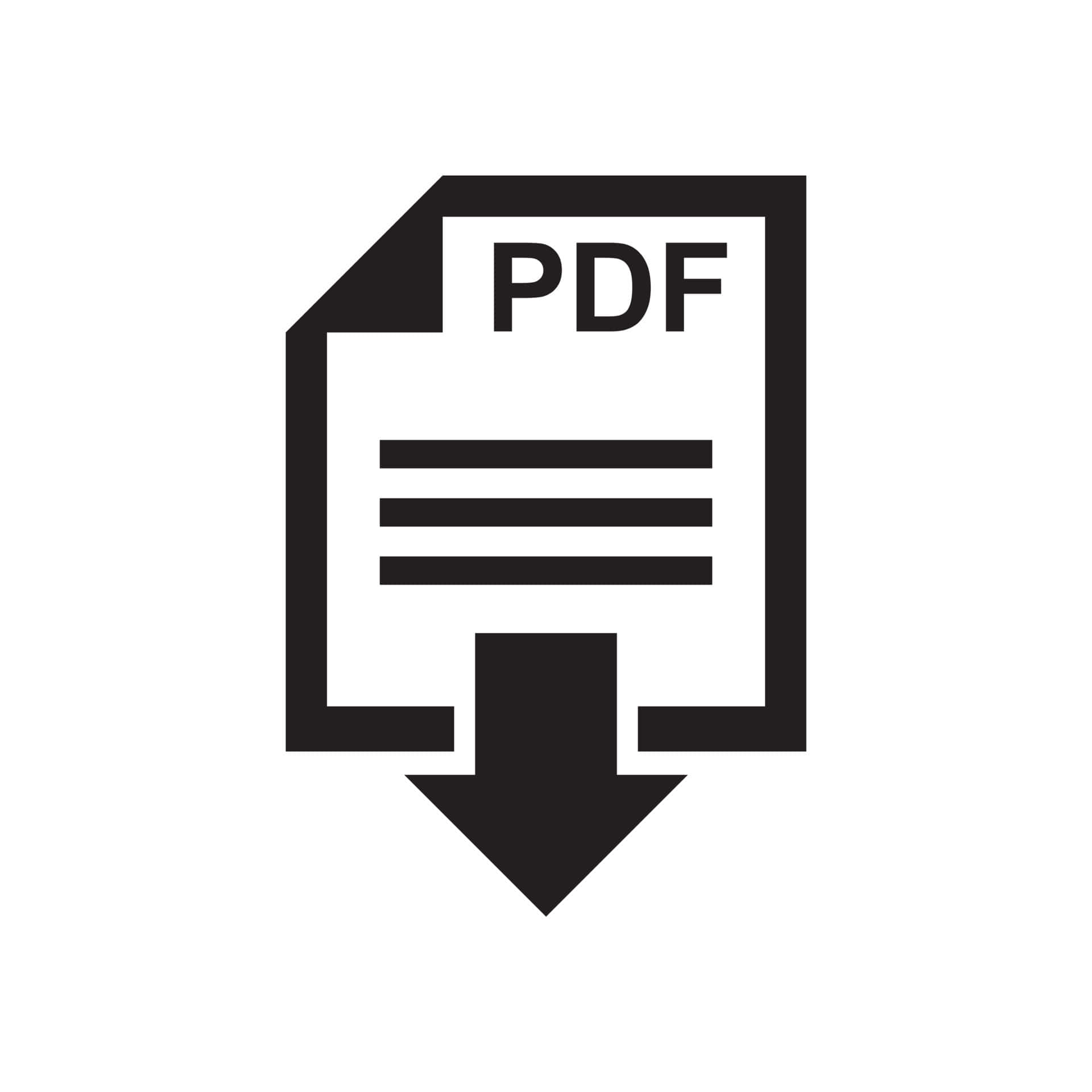 Pdf 桌布 壁紙 — 一個極簡的黑色PDF文件圖標，帶有向下箭頭表示下載。