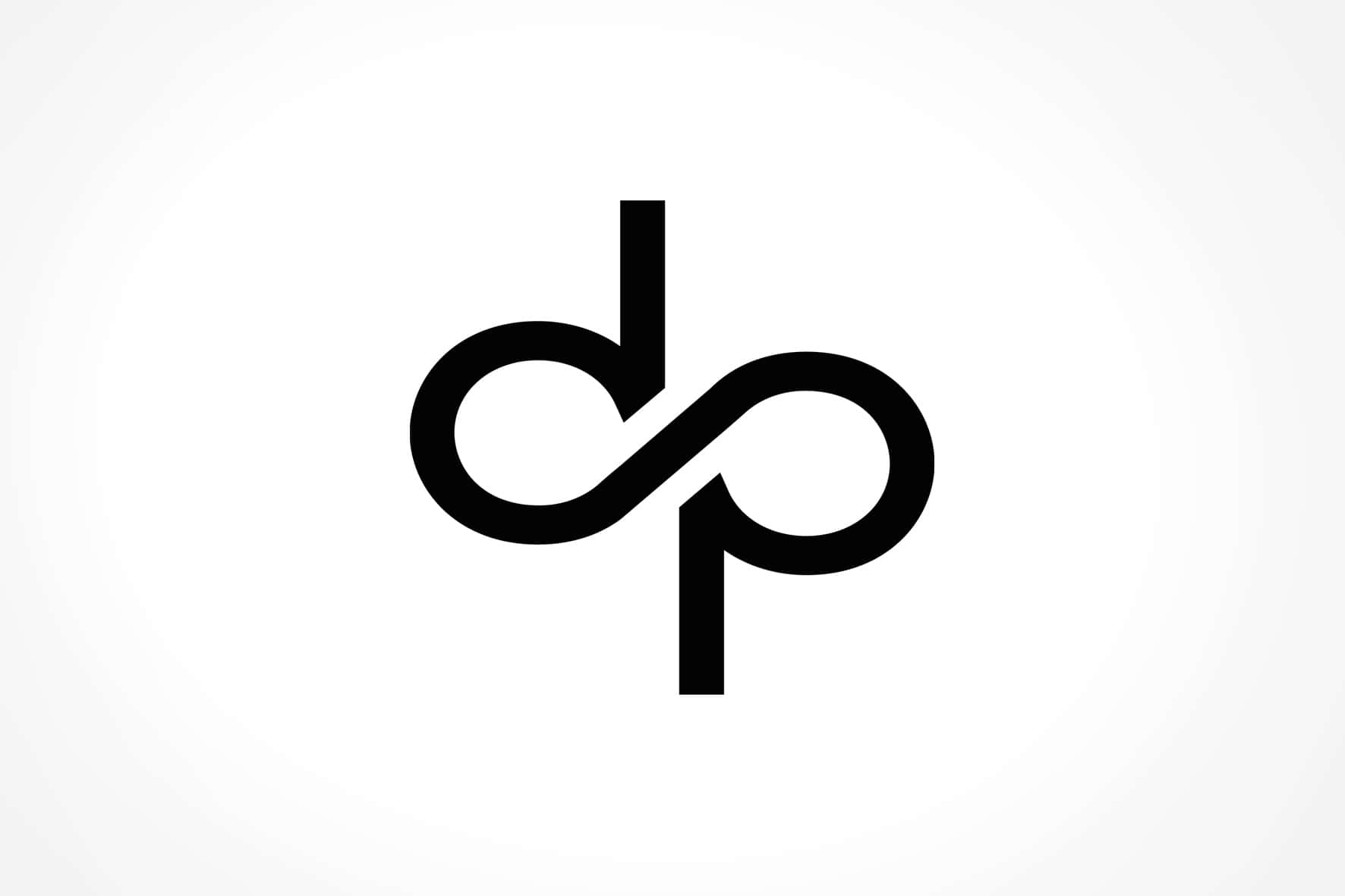 Black And White Logo 桌布 壁紙 — 一個極簡的黑色抽象符號，在柔和的白色漸變背景上，類似於交織的字母。