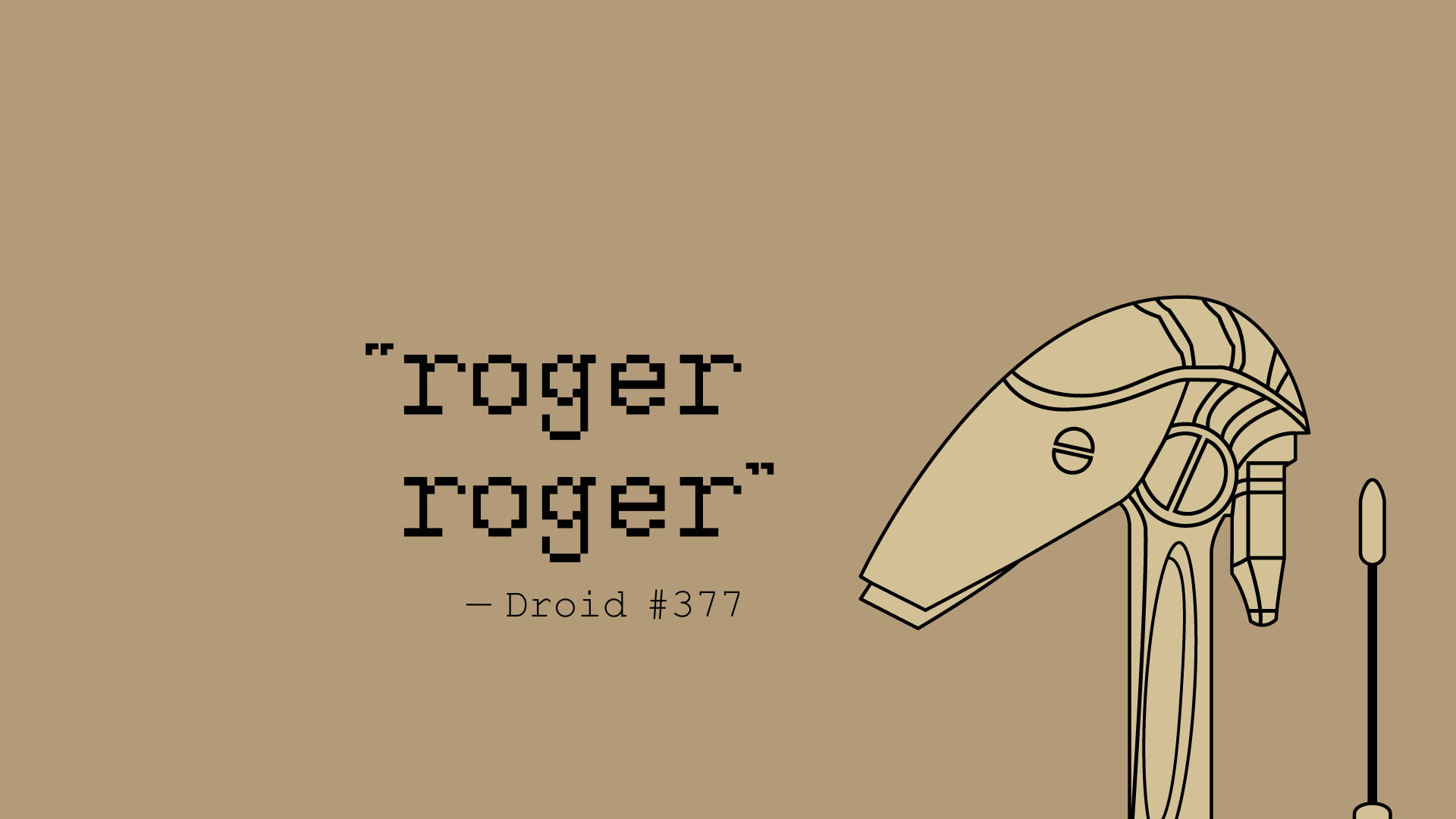 機械人 桌布 壁紙 — 一個極簡線條藝術機械人，上面有 'roger roger' 文字，背景為純米色。