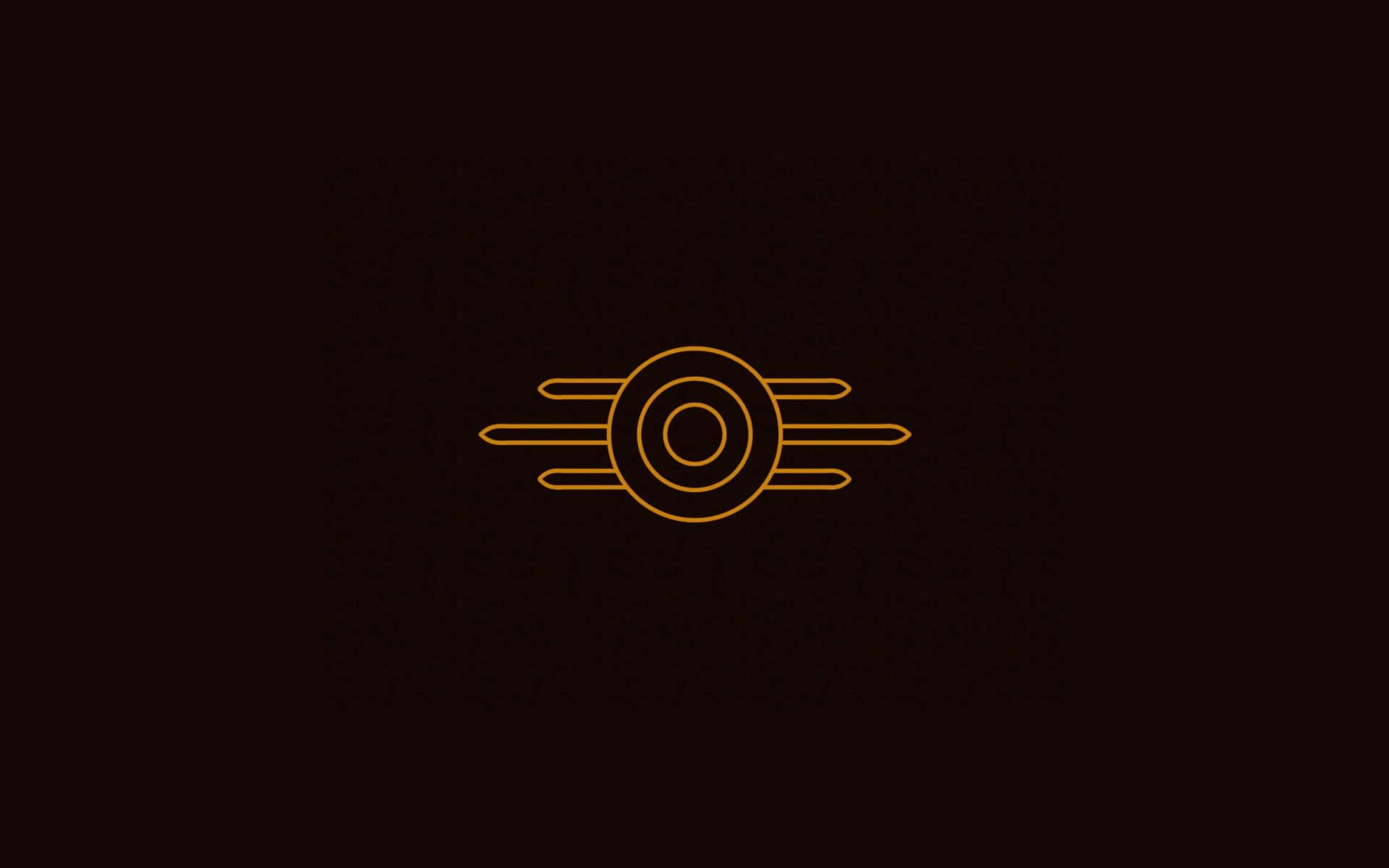 Vault-tec 桌布 壁紙 — 一個極簡金色線條藝術符號，帶有同心圓和水平條紋，在深棕色背景上發光。