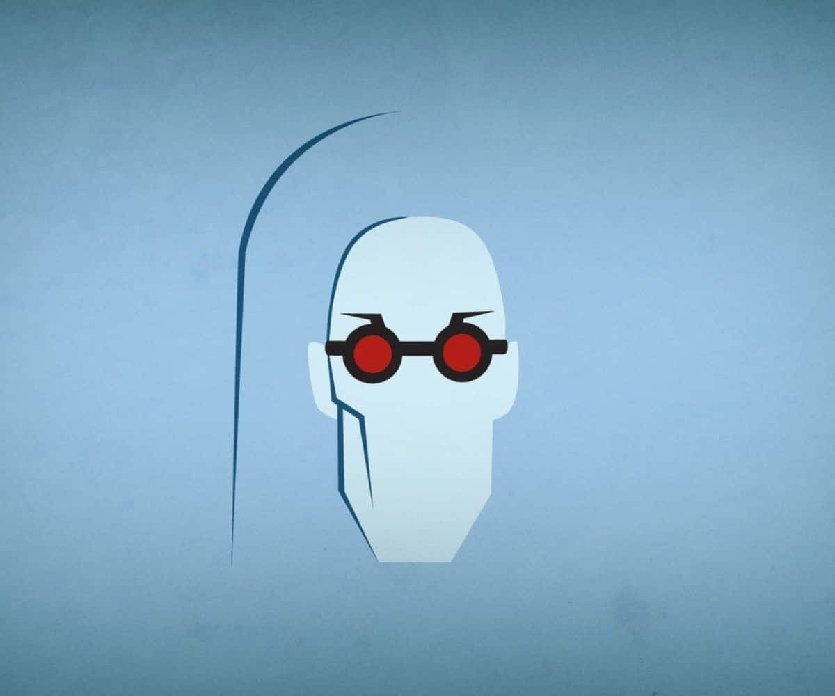 Mr Freeze 桌布 壁紙 — 一個極簡風格化的白色面孔，配紅色護目鏡和彎曲刀片，背景為柔和的藍色。