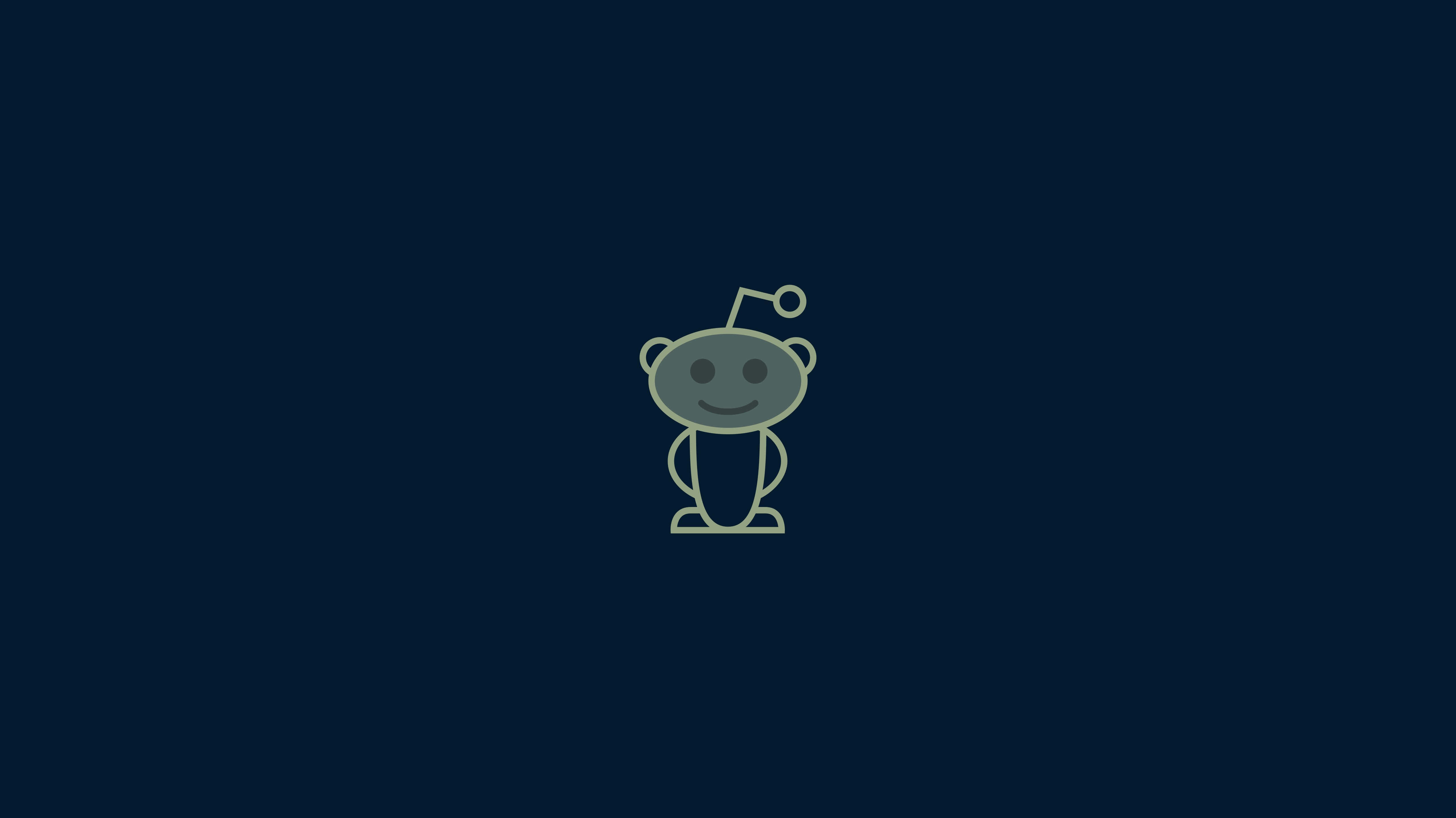 reddit 桌布 壁紙 — 一個極簡風格的卡通機械人，面帶微笑，頭頂天線，位於深藍色背景中央。