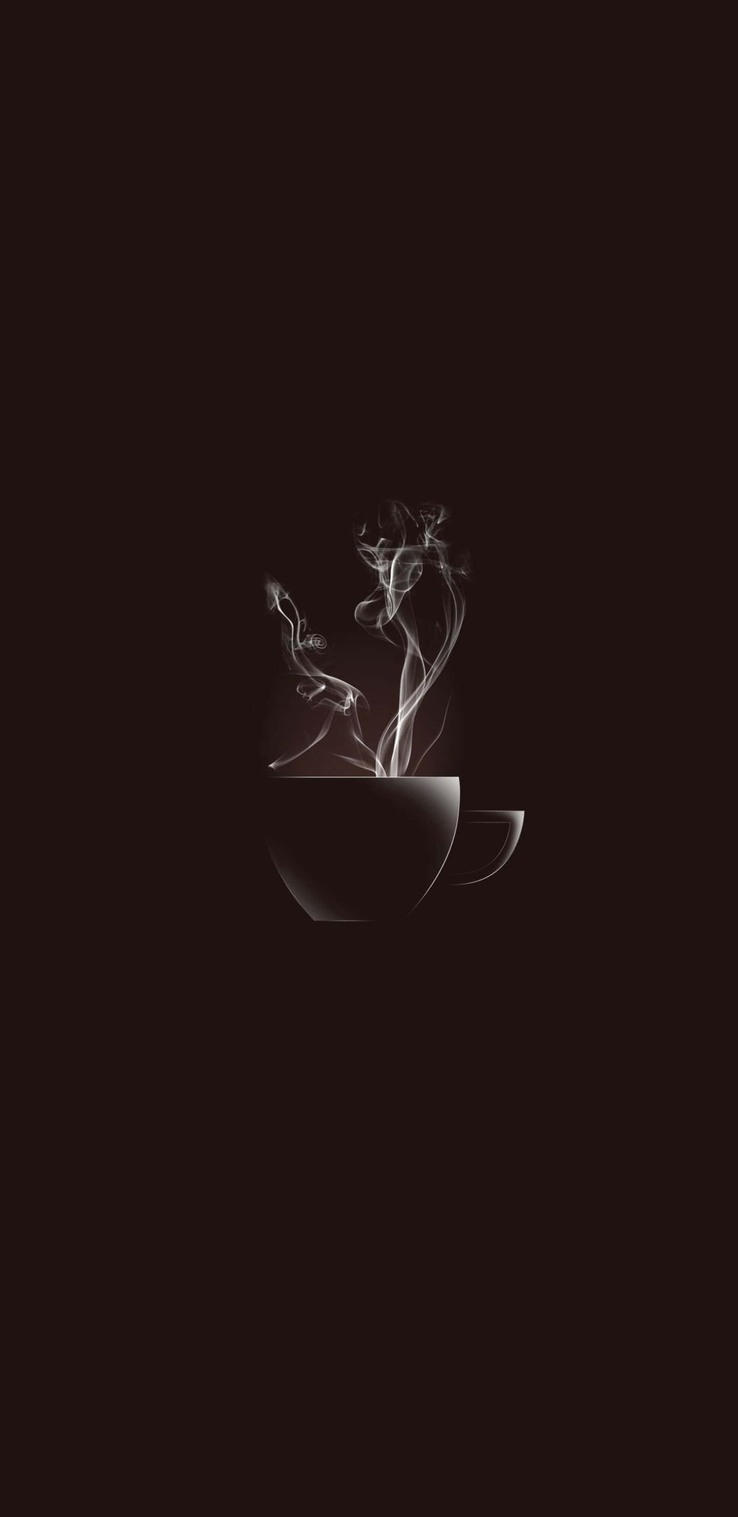 Minimalist Coffee 桌布 壁紙 — 一個極簡風格的咖啡杯在深棕色背景下散發出縷縷蒸汽，營造出寧靜的時刻。