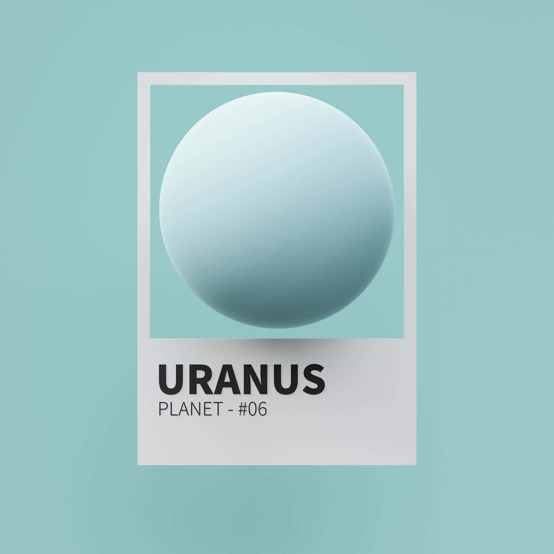 Uranus 桌布 壁紙 — 一個極簡風格的寶麗來風格圖像，描繪行星天王星，呈現為光滑的淺藍色球體，背景為相配的青綠色。