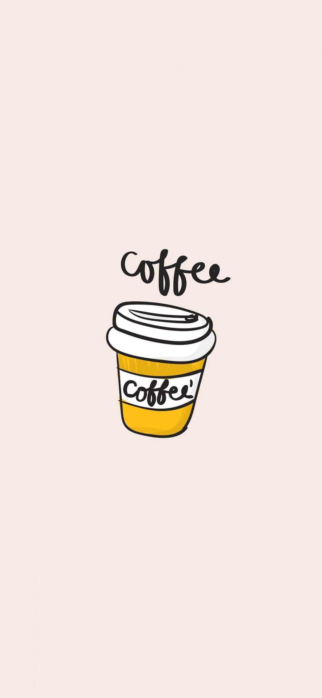 Minimalist Coffee 桌布 壁紙 — 一個極簡風格的手繪咖啡杯，白色杯蓋和黃色杯身，置於柔和的米色背景中央。