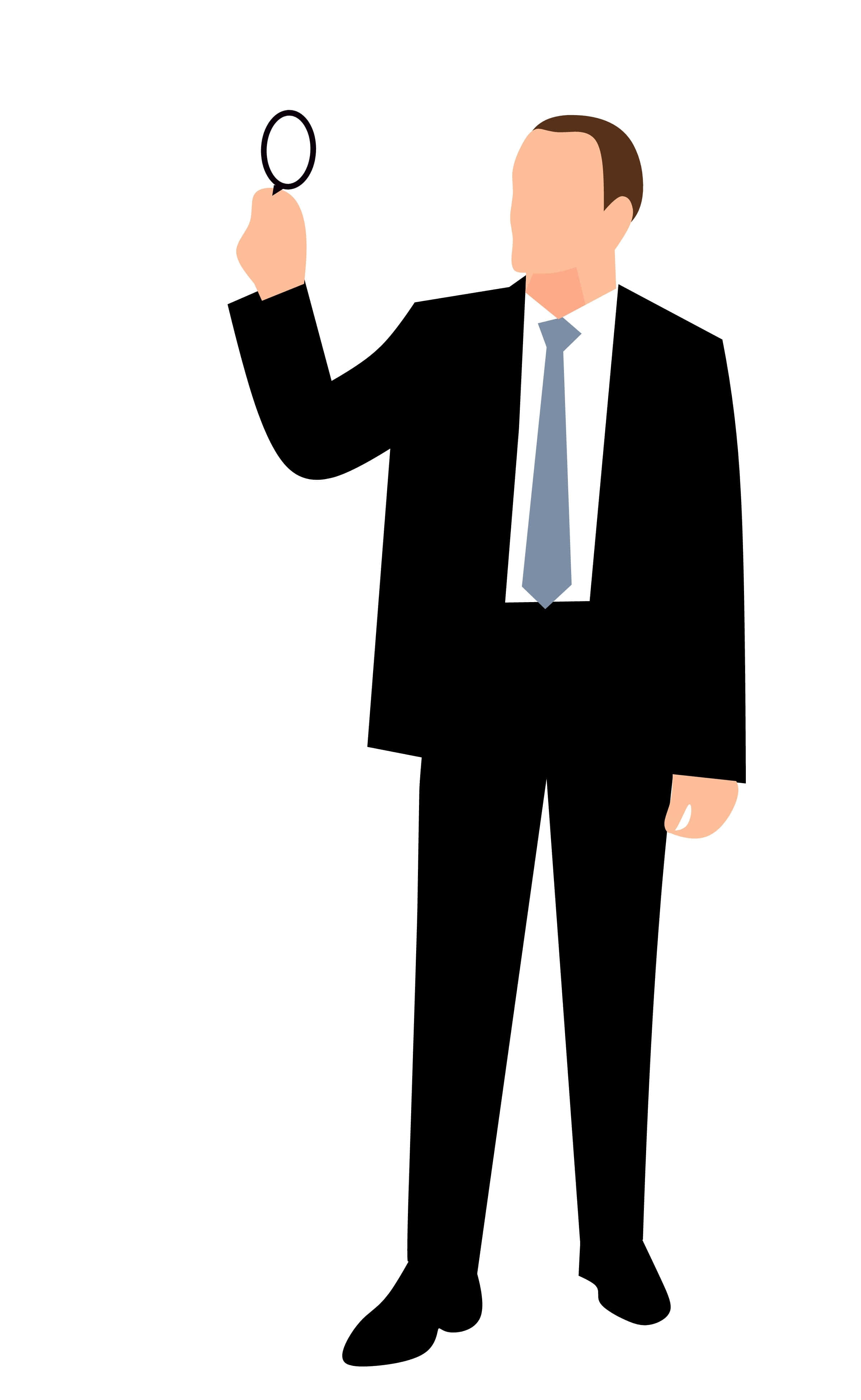 Detective 桌布 壁紙 — 一個極簡風格的插圖，描繪一位身穿黑色西裝的商人將放大鏡舉到眼前。