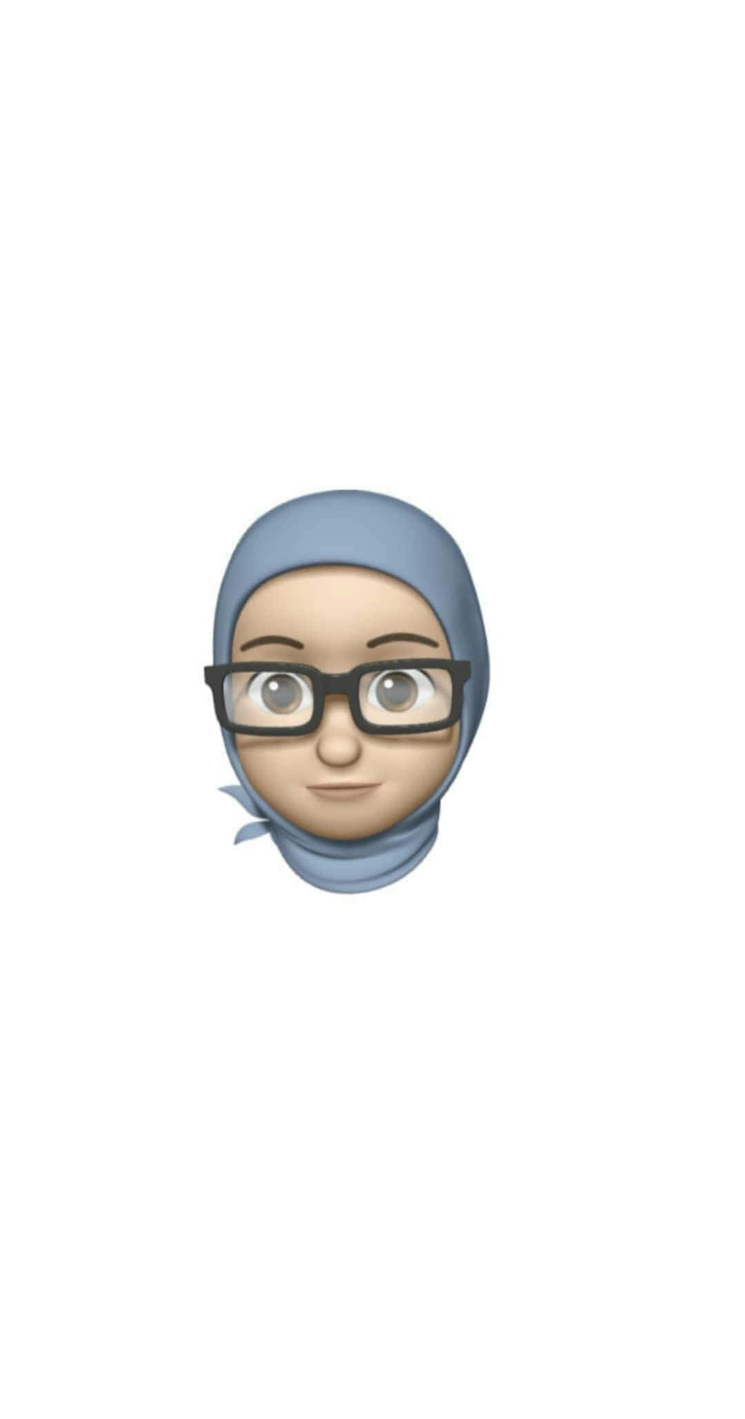 Animojis 桌布 壁紙 — 一個極簡風格的數位表情符號，描繪一位戴著淺藍色頭巾和黑色框眼鏡的女性，背景為純白色。