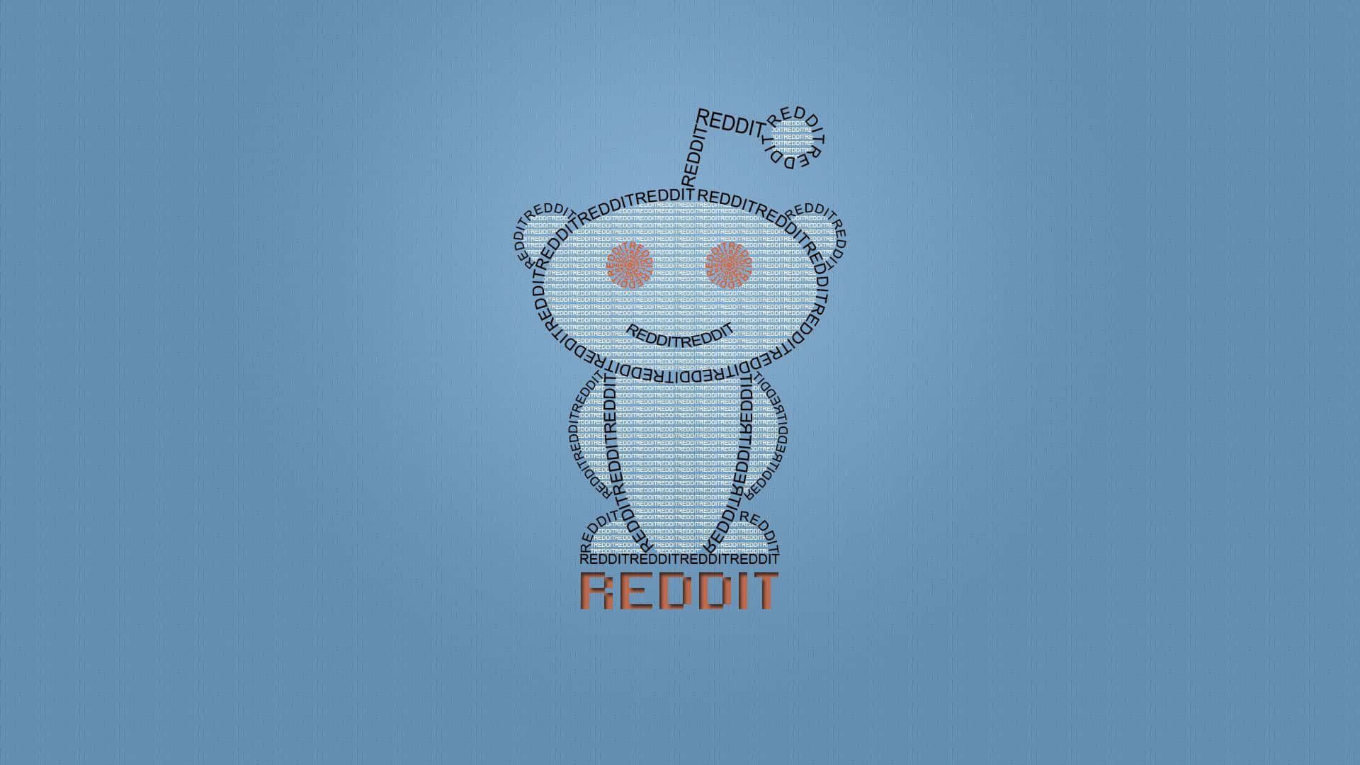 reddit 桌布 壁紙 — 一個極簡風格的機械人標誌，由重複的「reddit」文字以藍色和橙色組成，置於純藍色背景上。