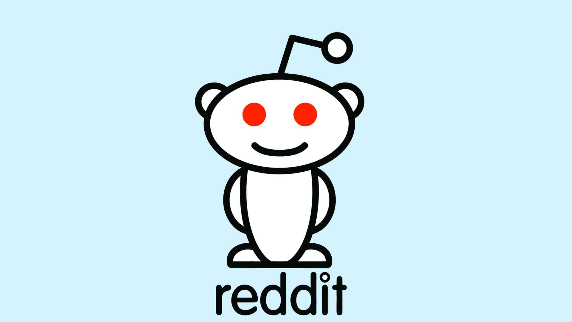 reddit 桌布 壁紙 — 一個極簡風格的白色外星人吉祥物，有紅色眼睛和天線，居中放在淺藍色背景上，下方有reddit字樣。
