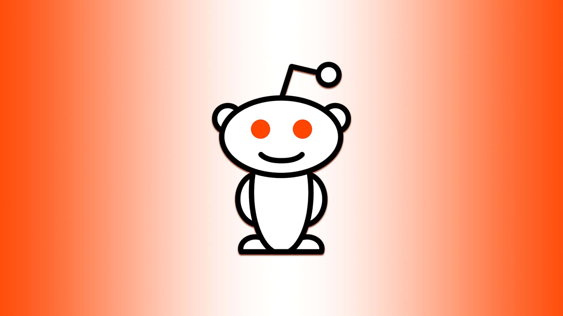 reddit 桌布 壁紙 — 一個極簡風格的白色外星人吉祥物，有橙色眼睛和天線，居中站立在柔和的橙色到白色徑向漸變背景上。