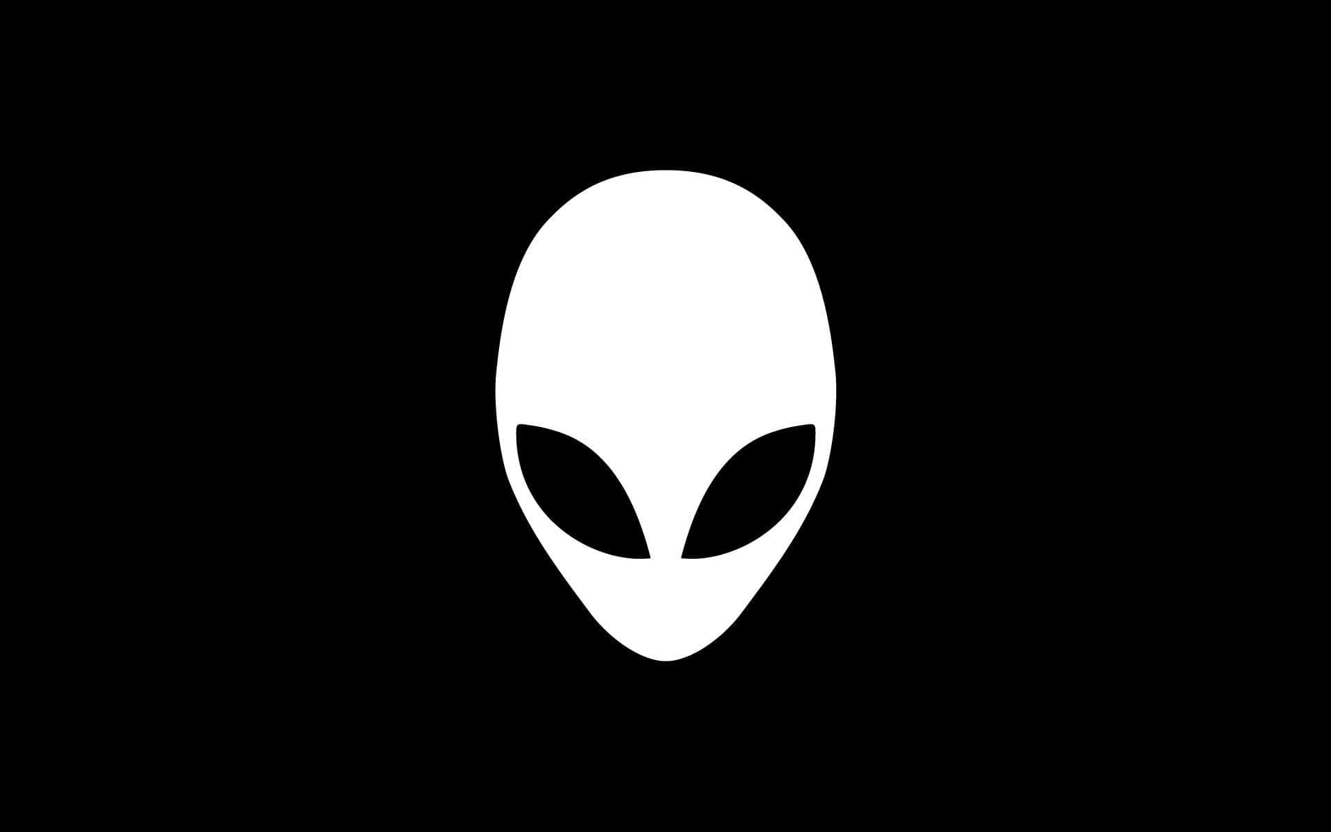 Cartoon Alien 桌布 壁紙 — 一個極簡風格的白色外星人頭剪影，帶有大黑眼睛，居中在純黑色背景上。