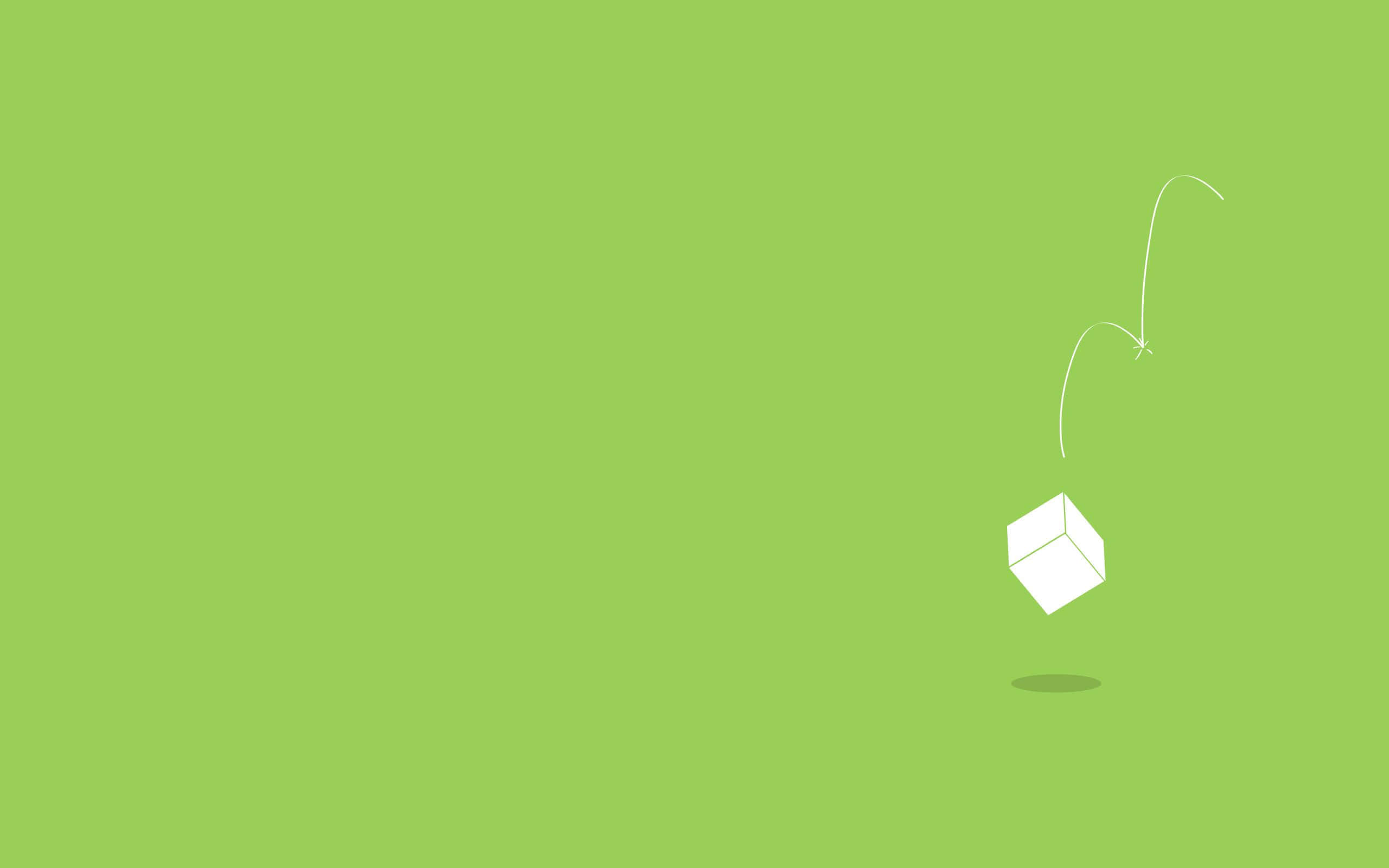 Green Minimalistic 桌布 壁紙 — 一個極簡風格的白色立方體在純青檸綠色背景上輕輕下降，帶有微妙的動態軌跡。